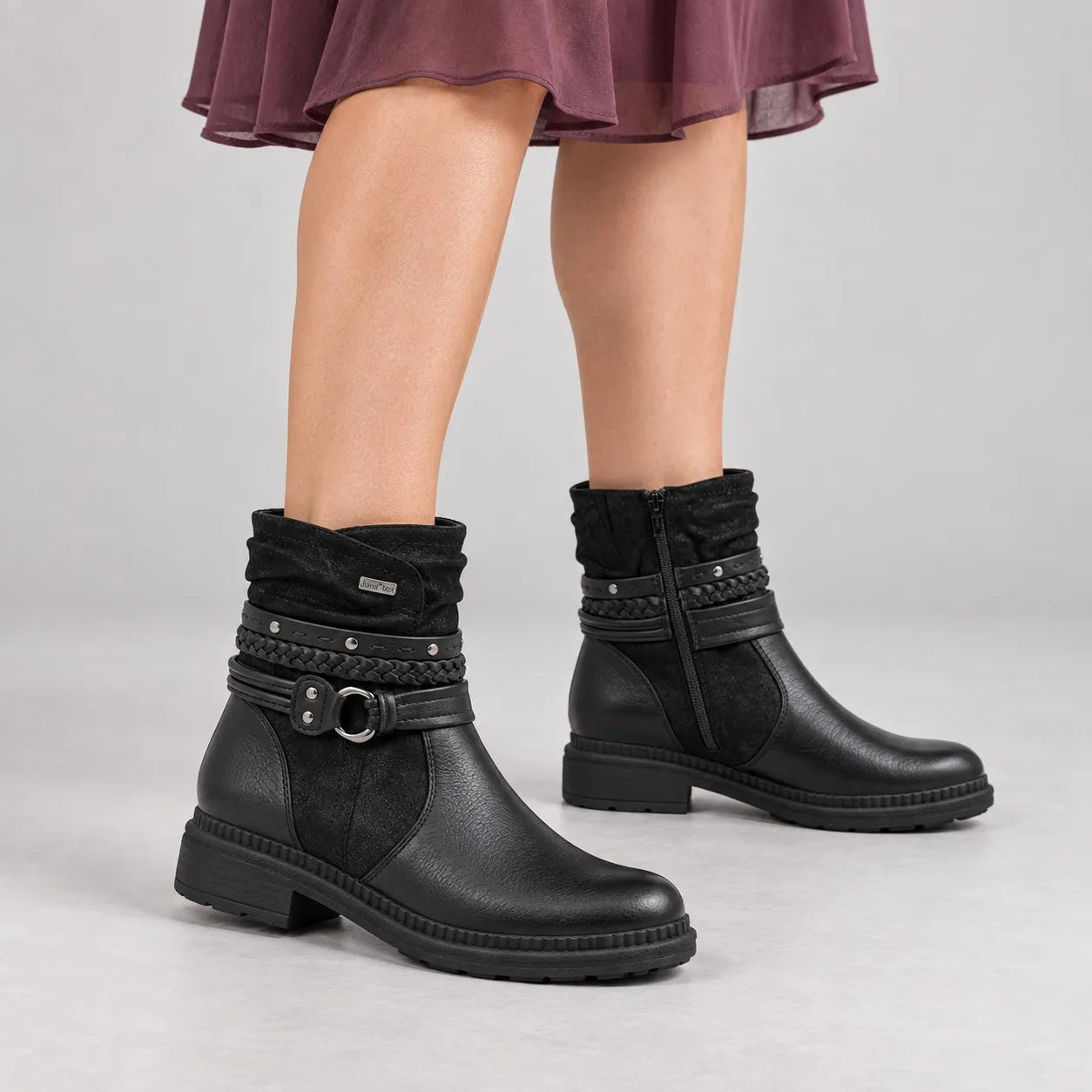 Jana Black Wide Fit TEX Strap Ankle Boots