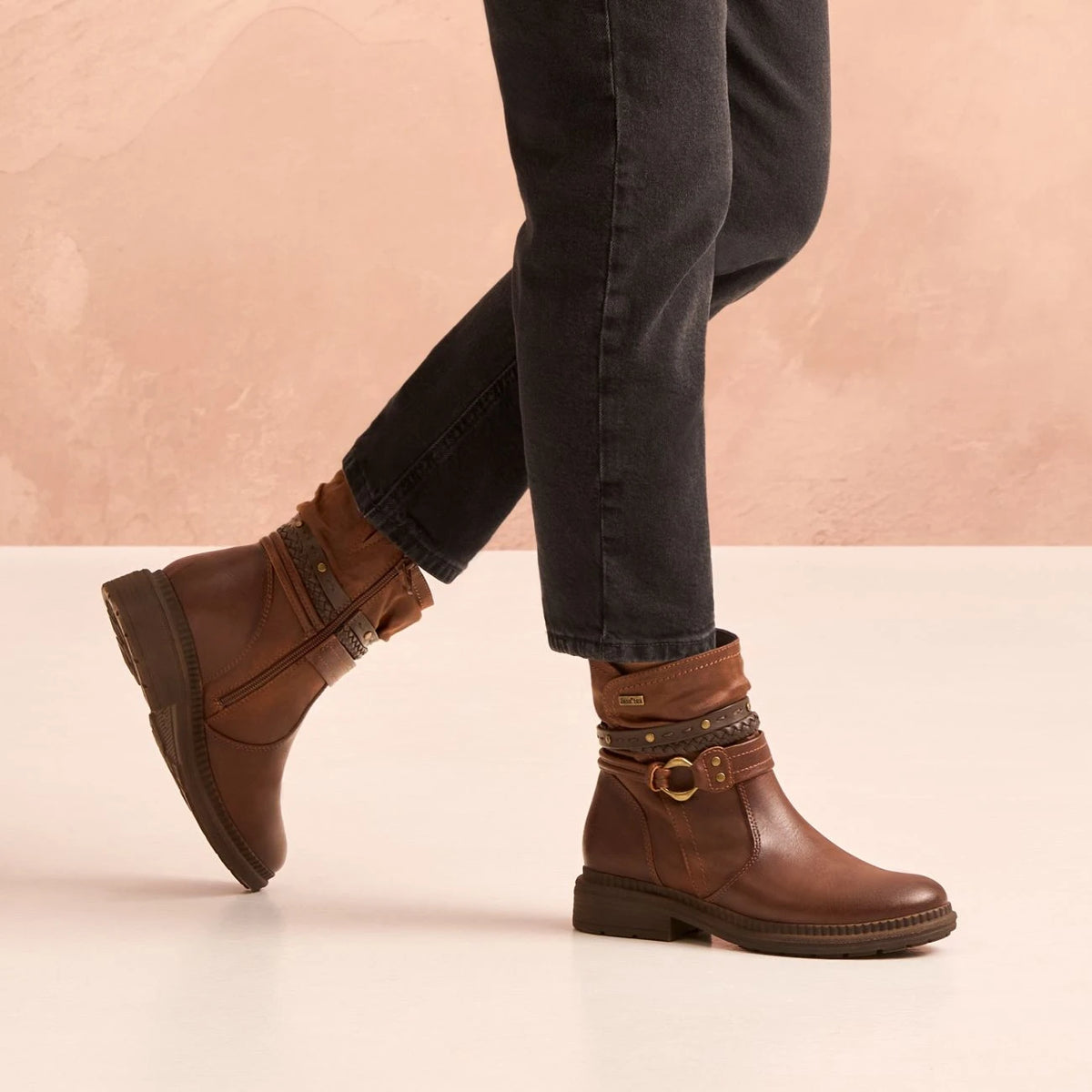 Jana Chocolate Brown Wide Fit TEX Strap Ankle Boots