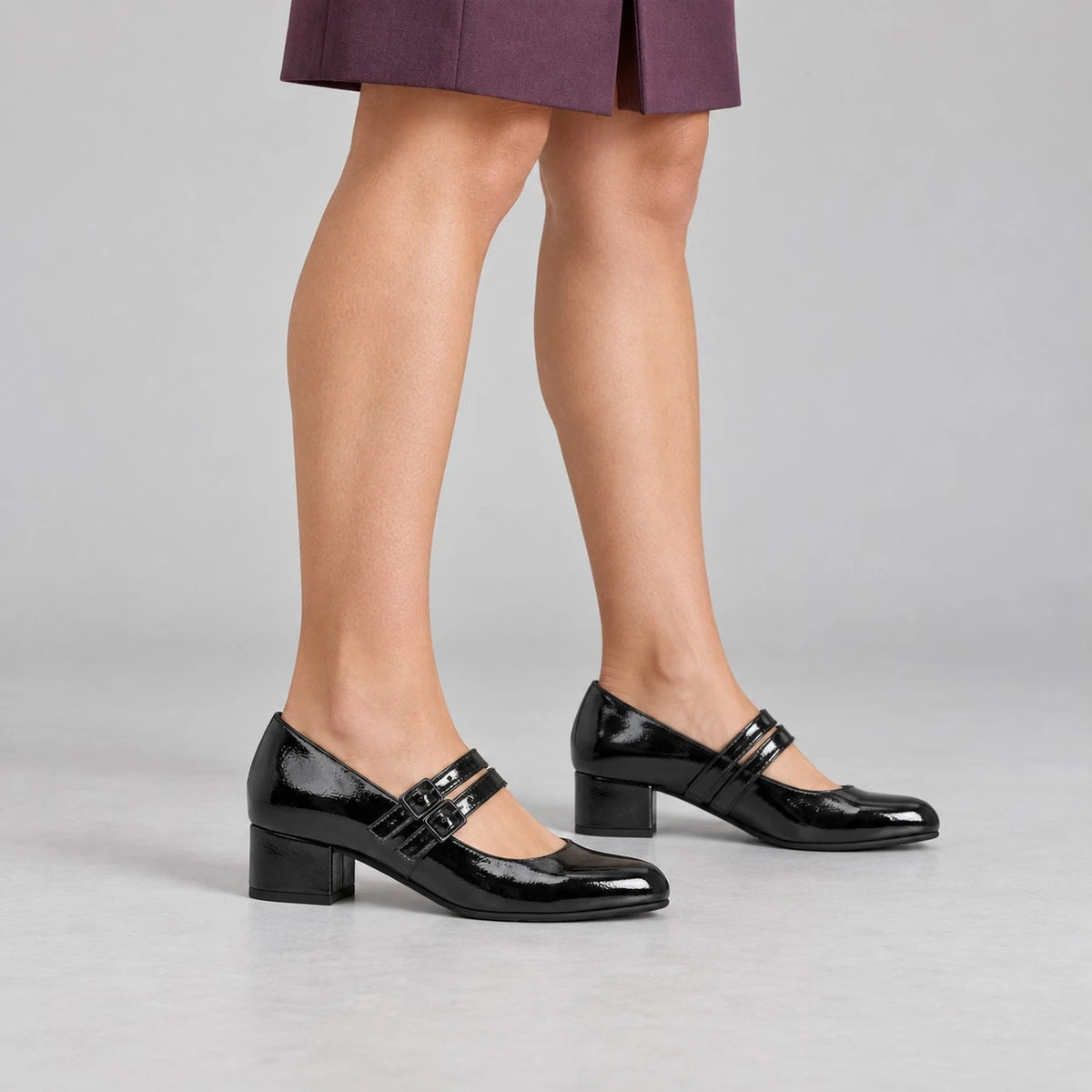 Jana Softline Black Patent Wide Fit Mary Jane Heels