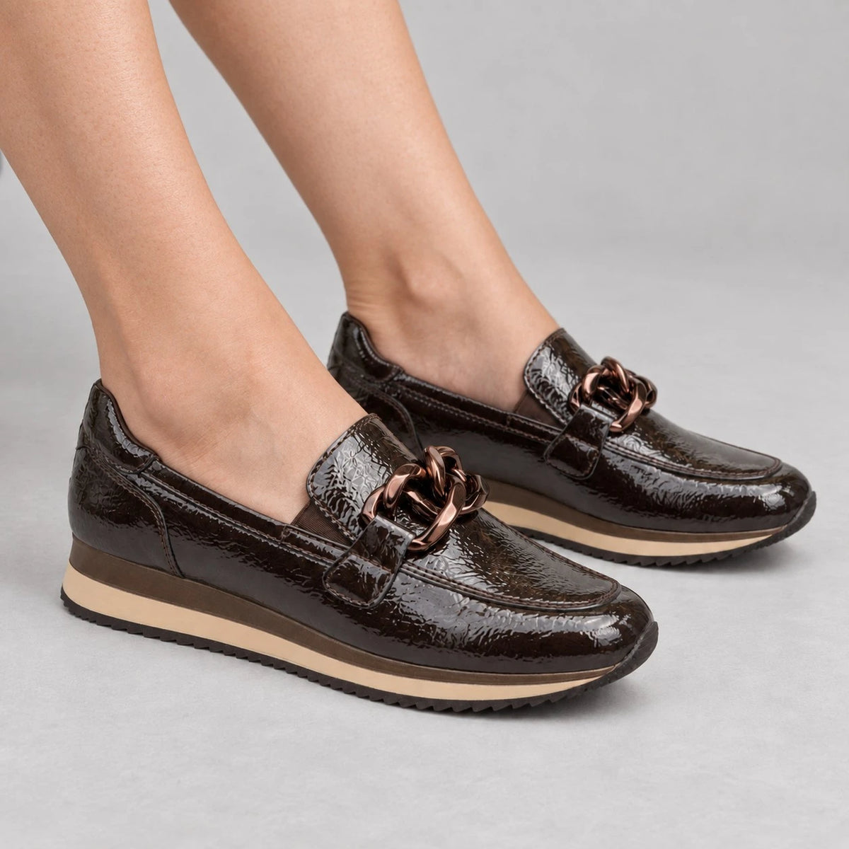 Jana Softline Brown Patent Slip-On Shoe