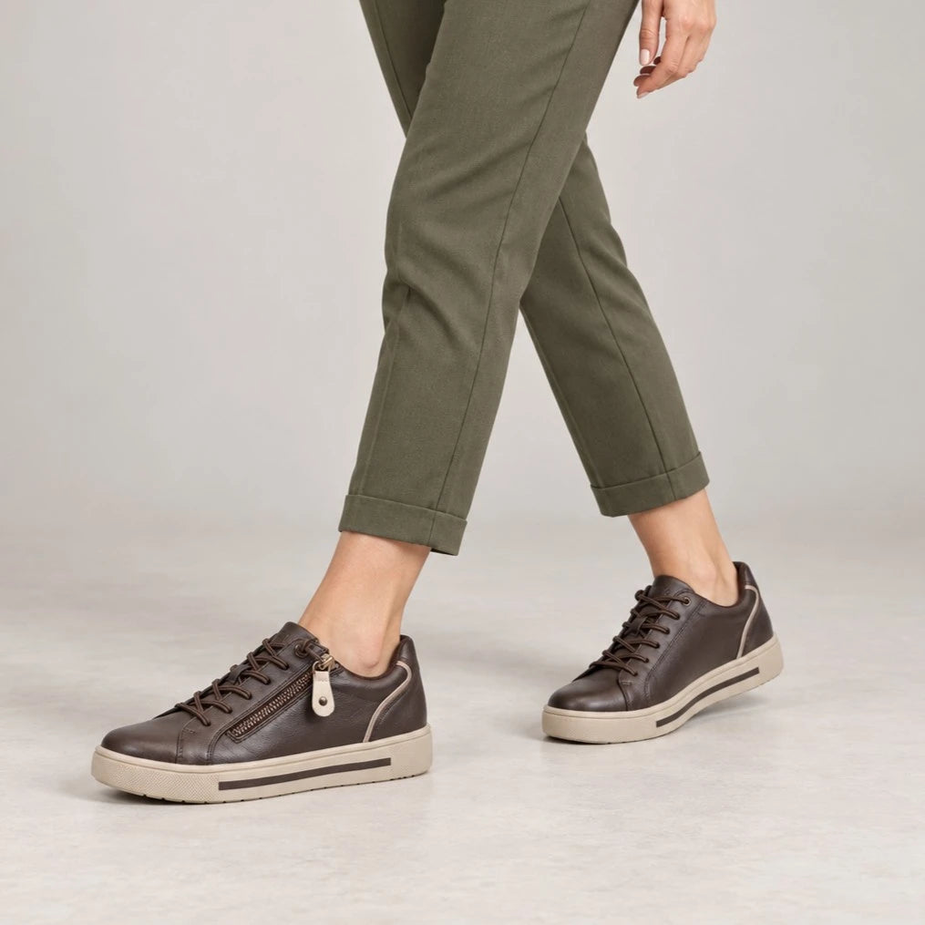 Jana Softline Mocca Brown Wide Fit Trainer with Zip