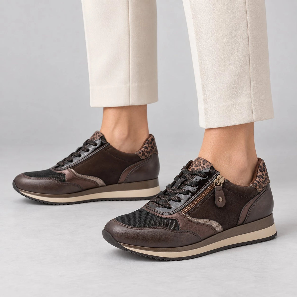 Jana Softline Mocca Wide Fit Trainer with Working Zip