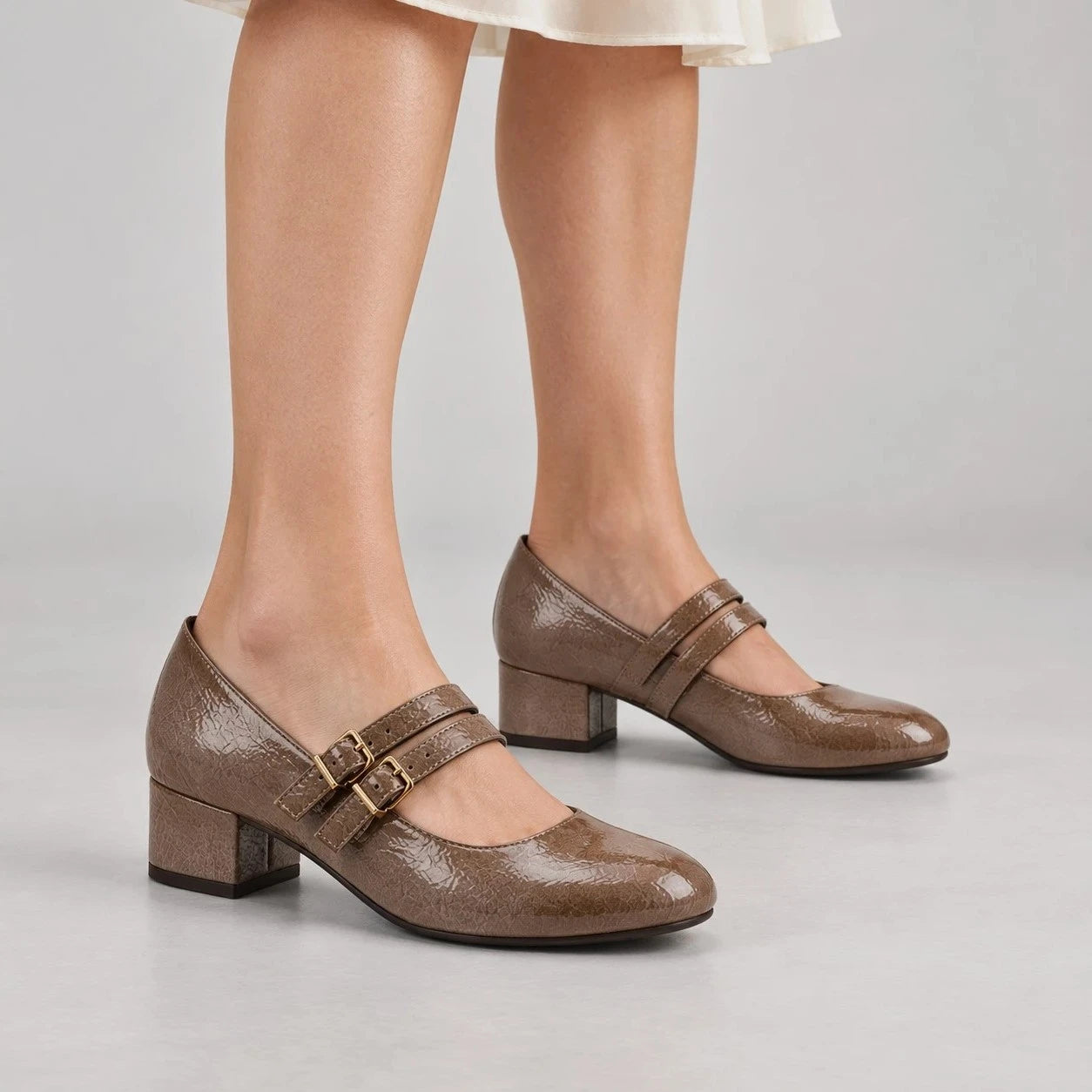 Jana Softline Taupe Patent Wide Fit Court Shoe