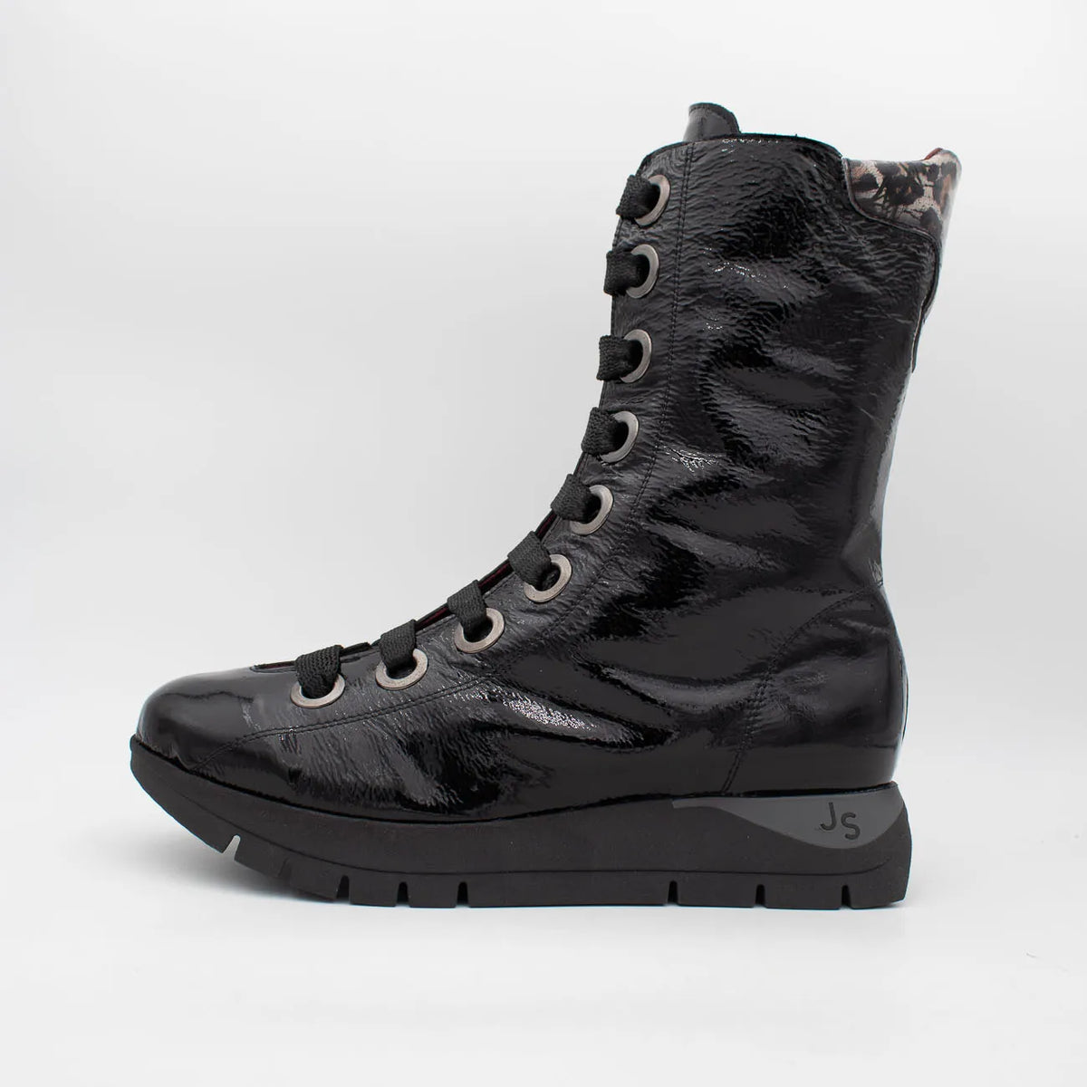 Jose Saenz 2272 Leather Patent Lace-Up Ankle Boots – Negro/Beige