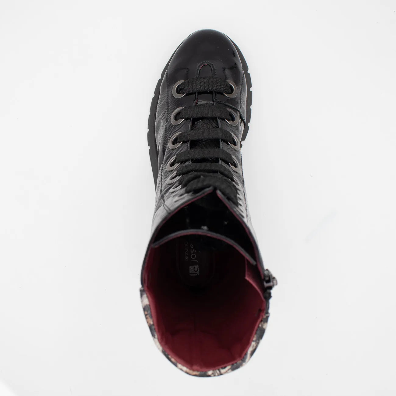 Jose Saenz 2272 Leather Patent Lace-Up Ankle Boots – Negro/Beige