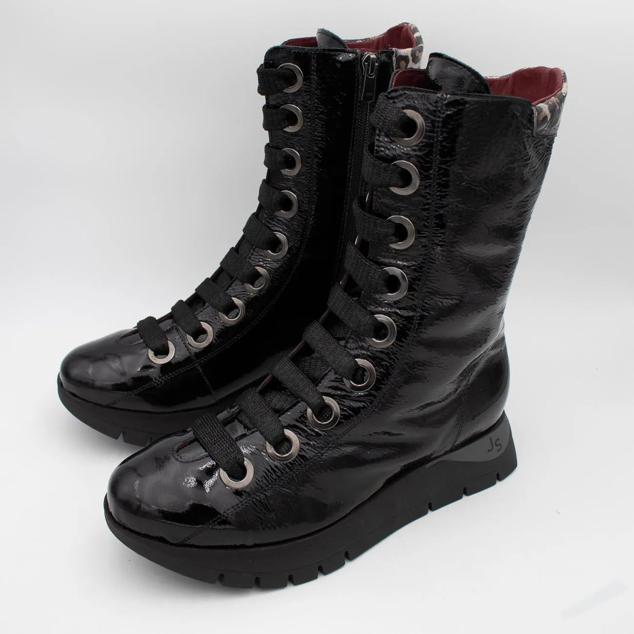 Jose Saenz 2272 Leather Patent Lace-Up Ankle Boots – Negro/Beige