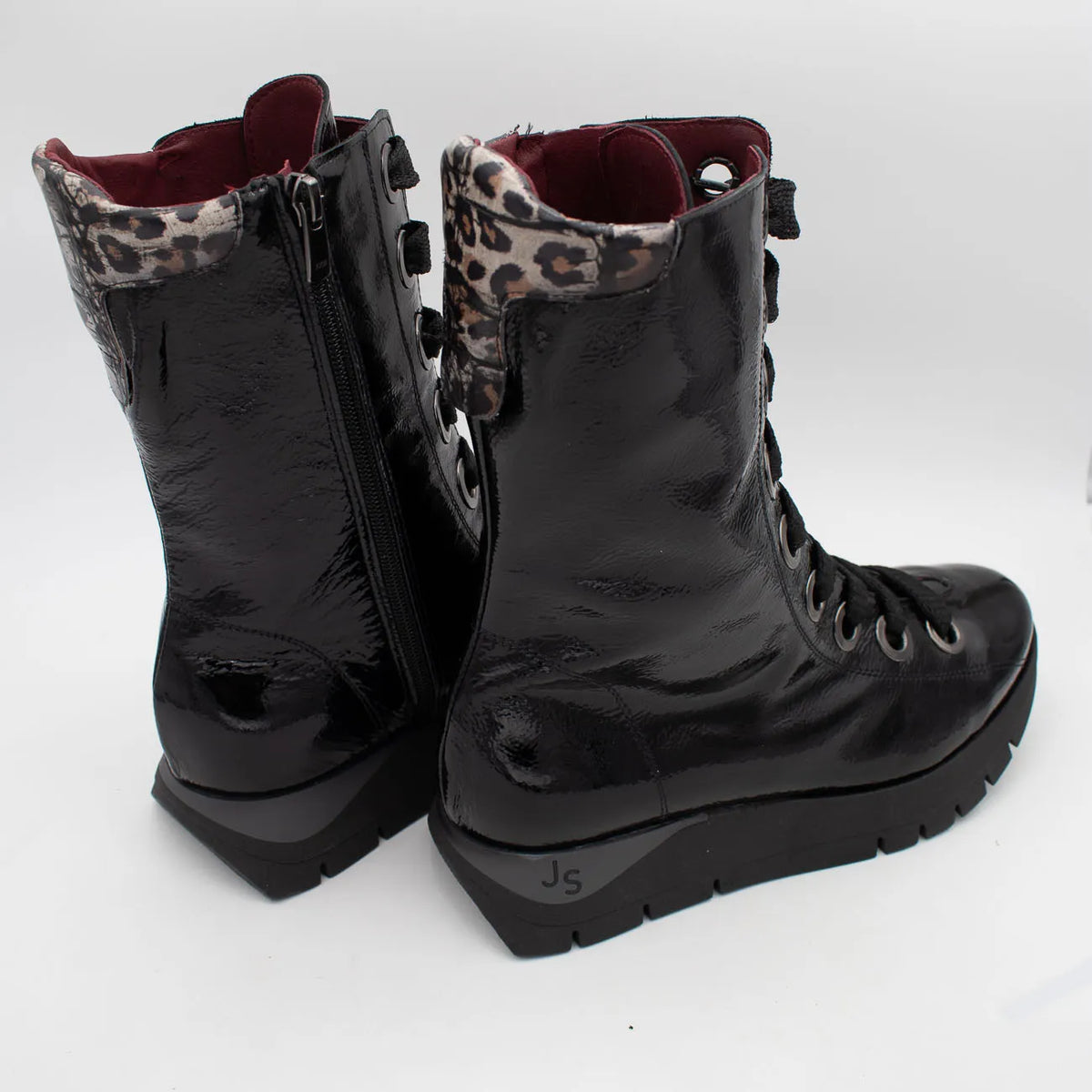 Jose Saenz 2272 Leather Patent Lace-Up Ankle Boots – Negro/Beige