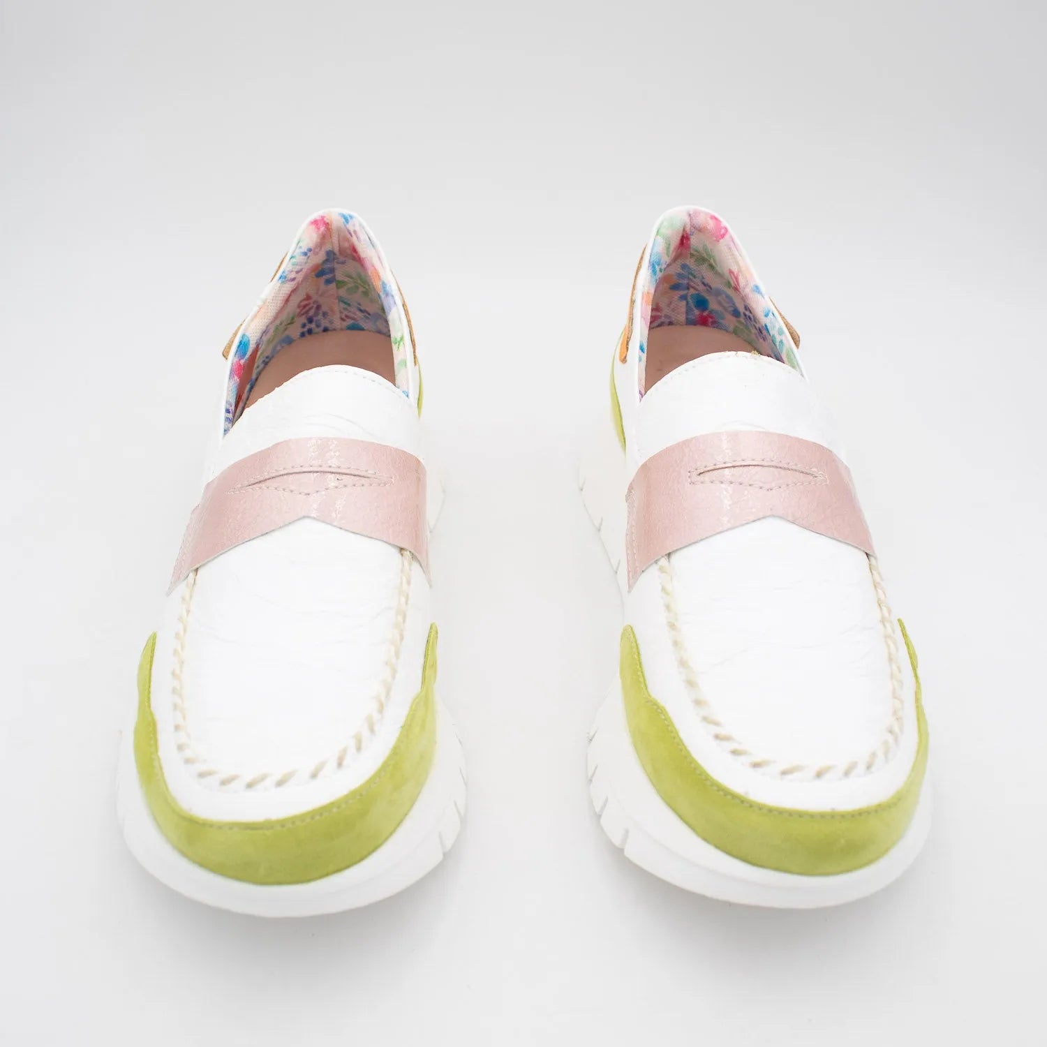 Jose Saenz White & Green Moccasin-Style Shoe – Sporty & Chic - Leavys Shoes