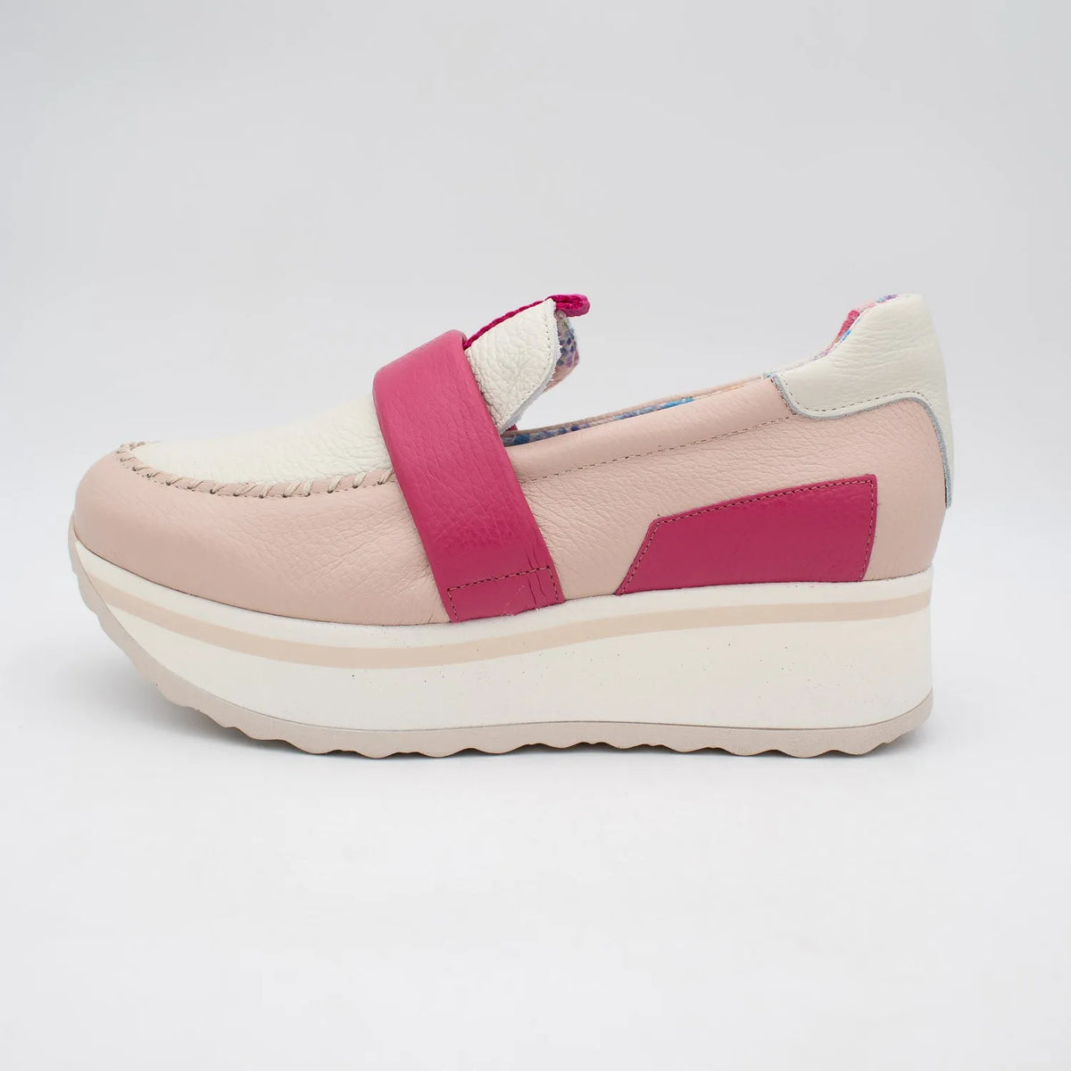 Jose Saenz Women’s Slip-On Moccasin – Off-White &amp; Pink Elegance - Leavys Shoes