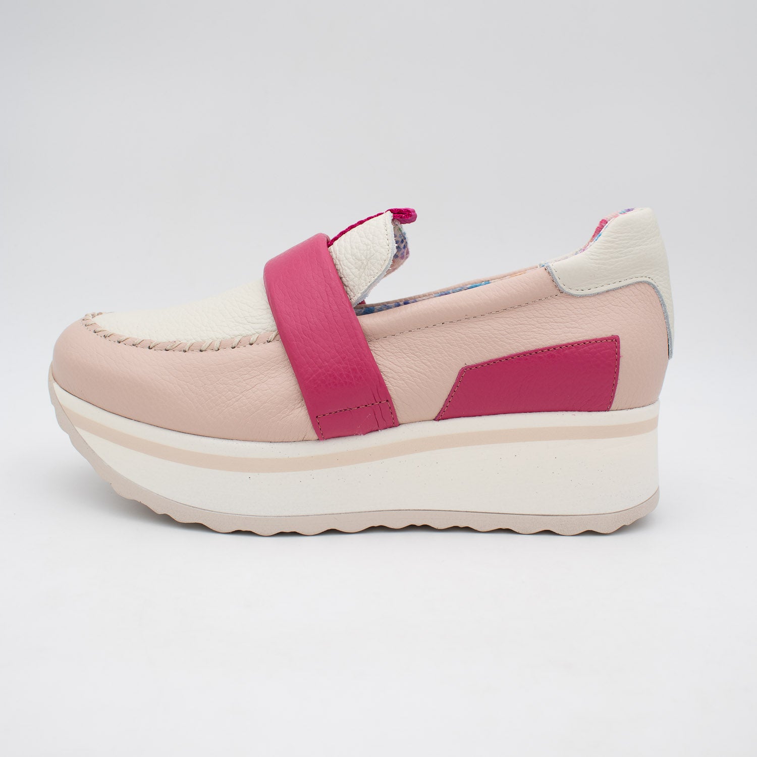 Jose Saenz Women’s Slip-On Moccasin – Off-White & Pink Elegance