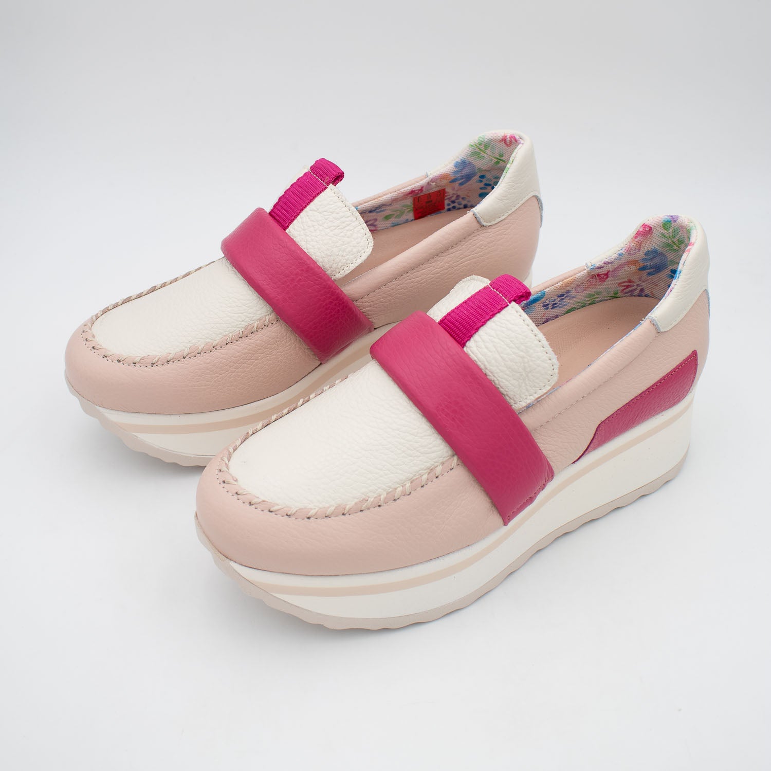 Jose Saenz Women’s Slip-On Moccasin – Off-White & Pink Elegance