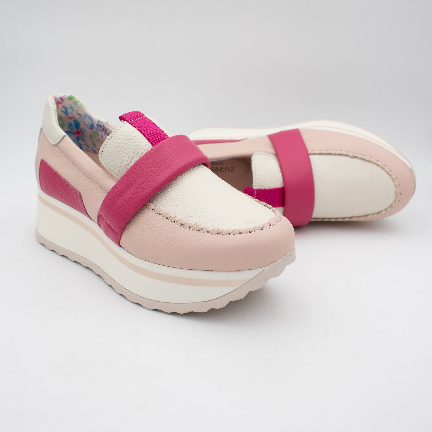 Jose Saenz Women’s Slip-On Moccasin – Off-White & Pink Elegance