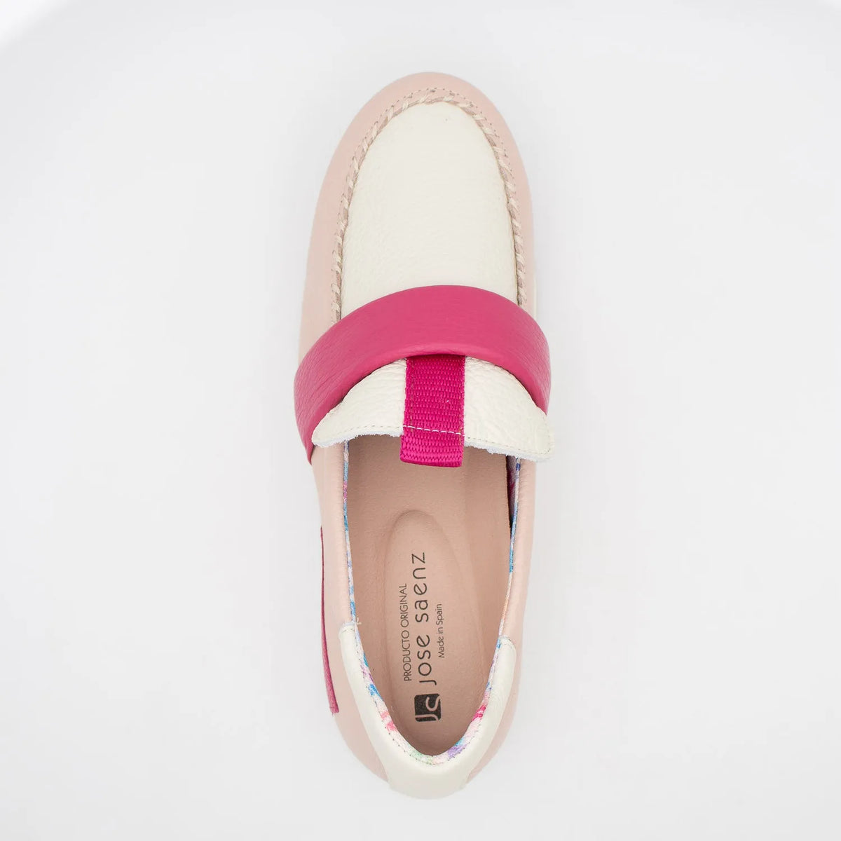 Jose Saenz Women’s Slip-On Moccasin – Off-White & Pink Elegance - Leavys Shoes
