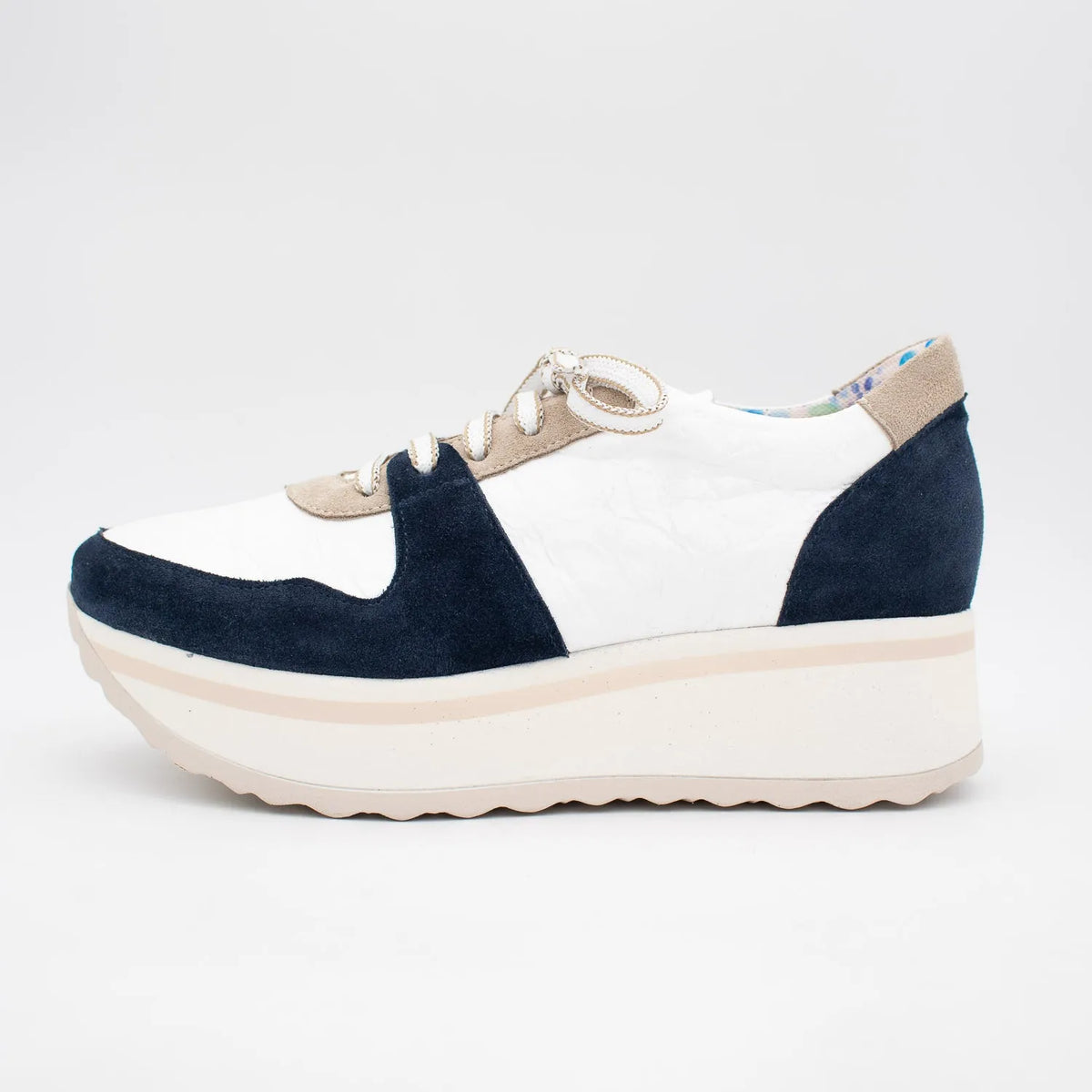 Jose Saenz Navy &amp; Beige Runner – Suede &amp; Textured Leather - Leavys Shoes