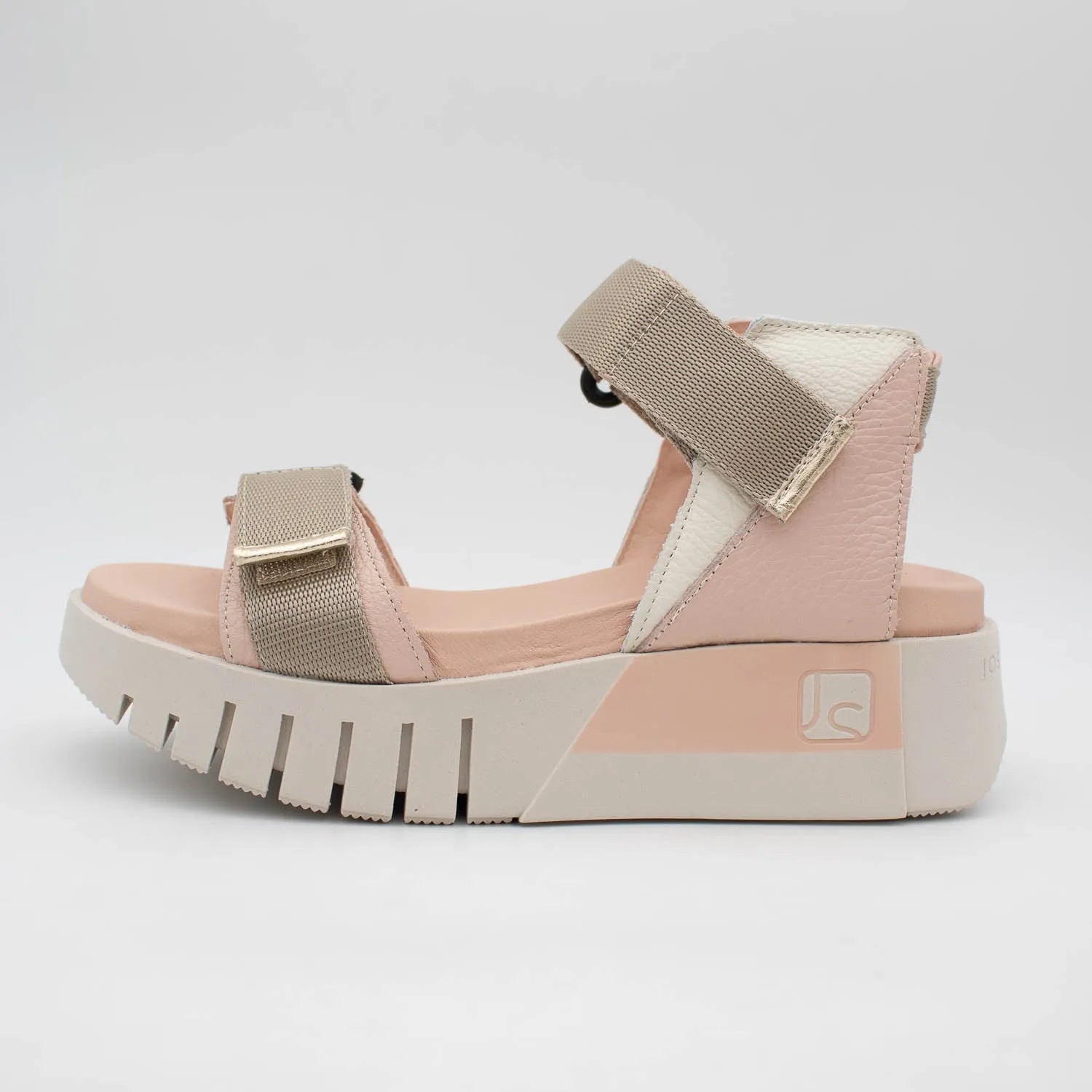 Jose Saenz Beige & Pink Velcro Sandal – Chic & Comfortable Wedge - Leavys Shoes