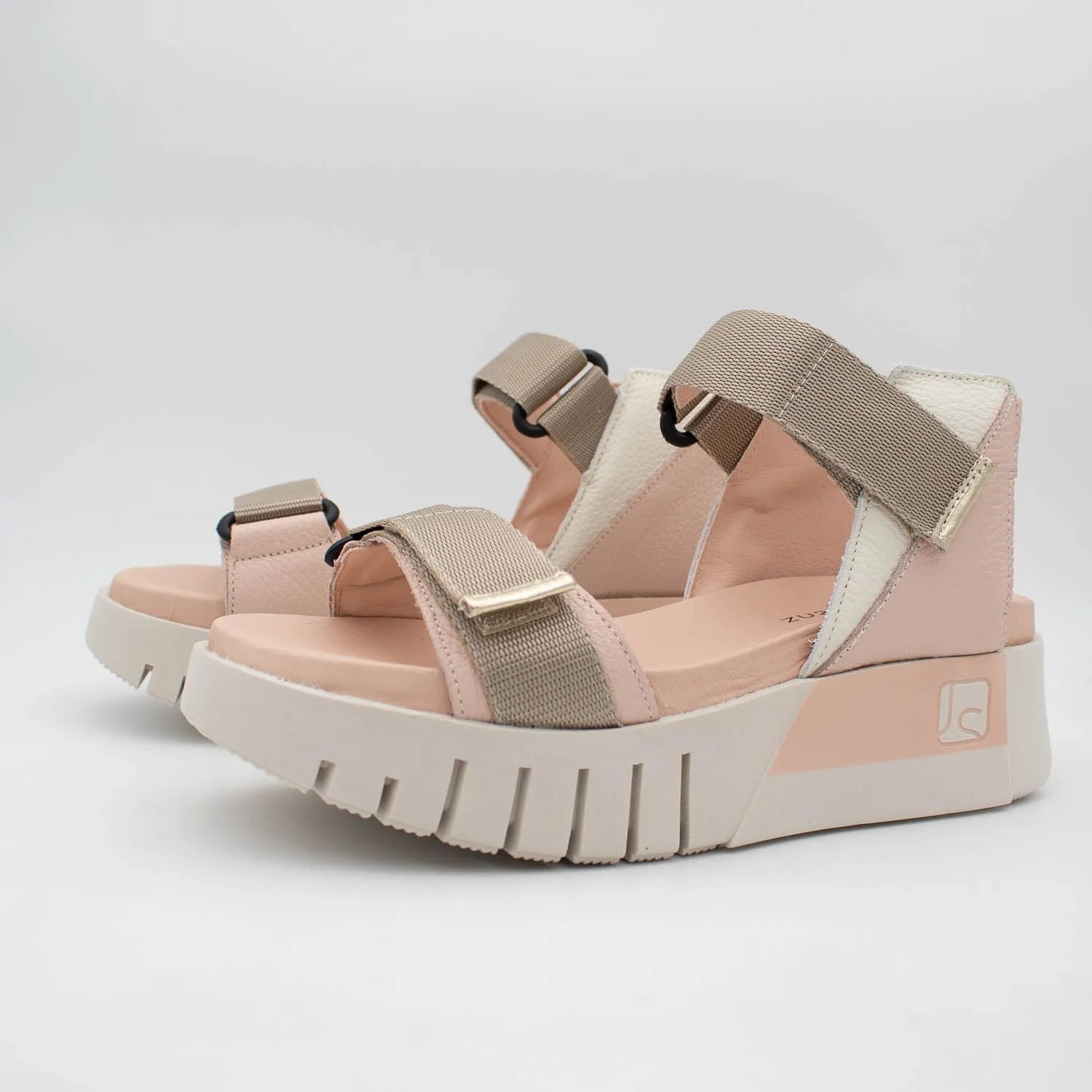 Jose Saenz Beige & Pink Velcro Sandal – Chic & Comfortable Wedge - Leavys Shoes