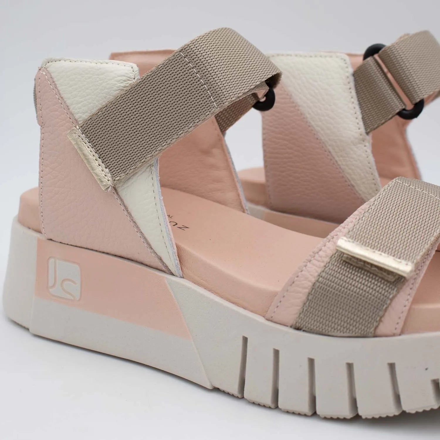 Jose Saenz Beige & Pink Velcro Sandal – Chic & Comfortable Wedge - Leavys Shoes