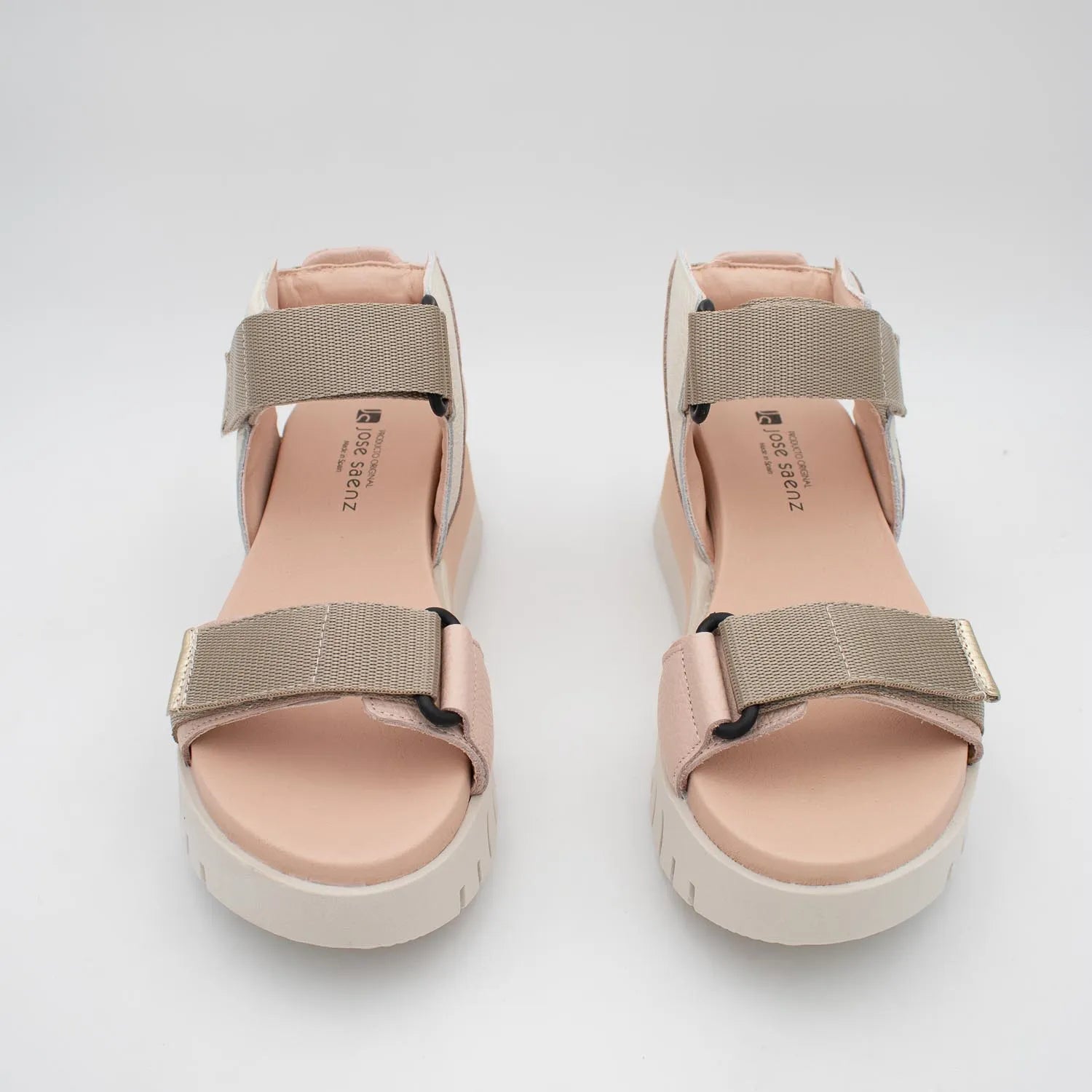 Jose Saenz Beige & Pink Velcro Sandal – Chic & Comfortable Wedge - Leavys Shoes