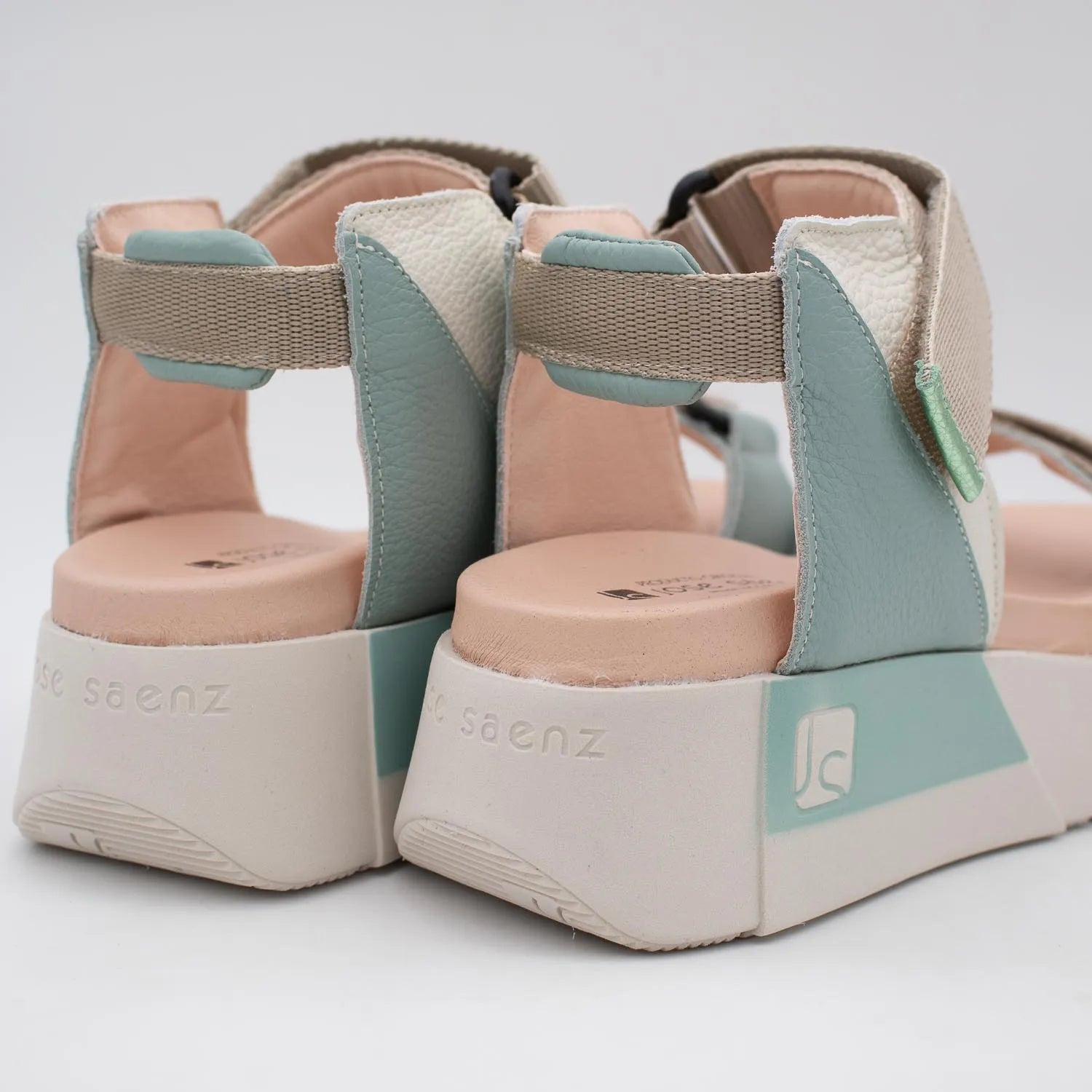 Jose Saenz Beige & Turquoise Velcro Sandal – Stylish & Trendy - Leavys Shoes