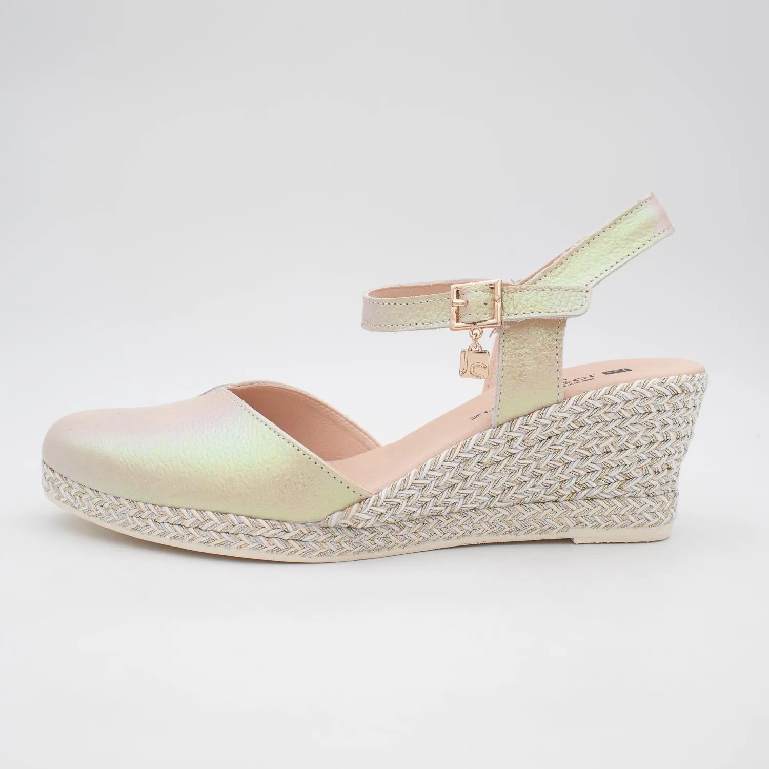 Jose Saenz Beige & Gold Espadrille Wedge – Elegant & Multicolour Shine - Leavys Shoes