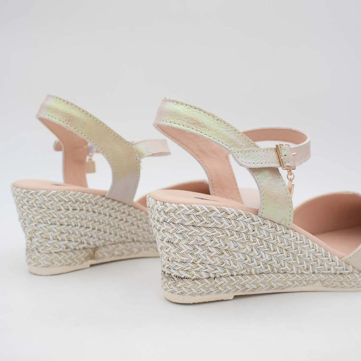 Jose Saenz Beige & Gold Espadrille Wedge – Elegant & Multicolour Shine - Leavys Shoes