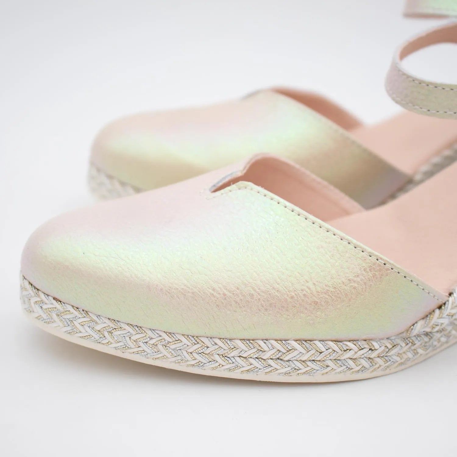 Jose Saenz Beige & Gold Espadrille Wedge – Elegant & Multicolour Shine - Leavys Shoes