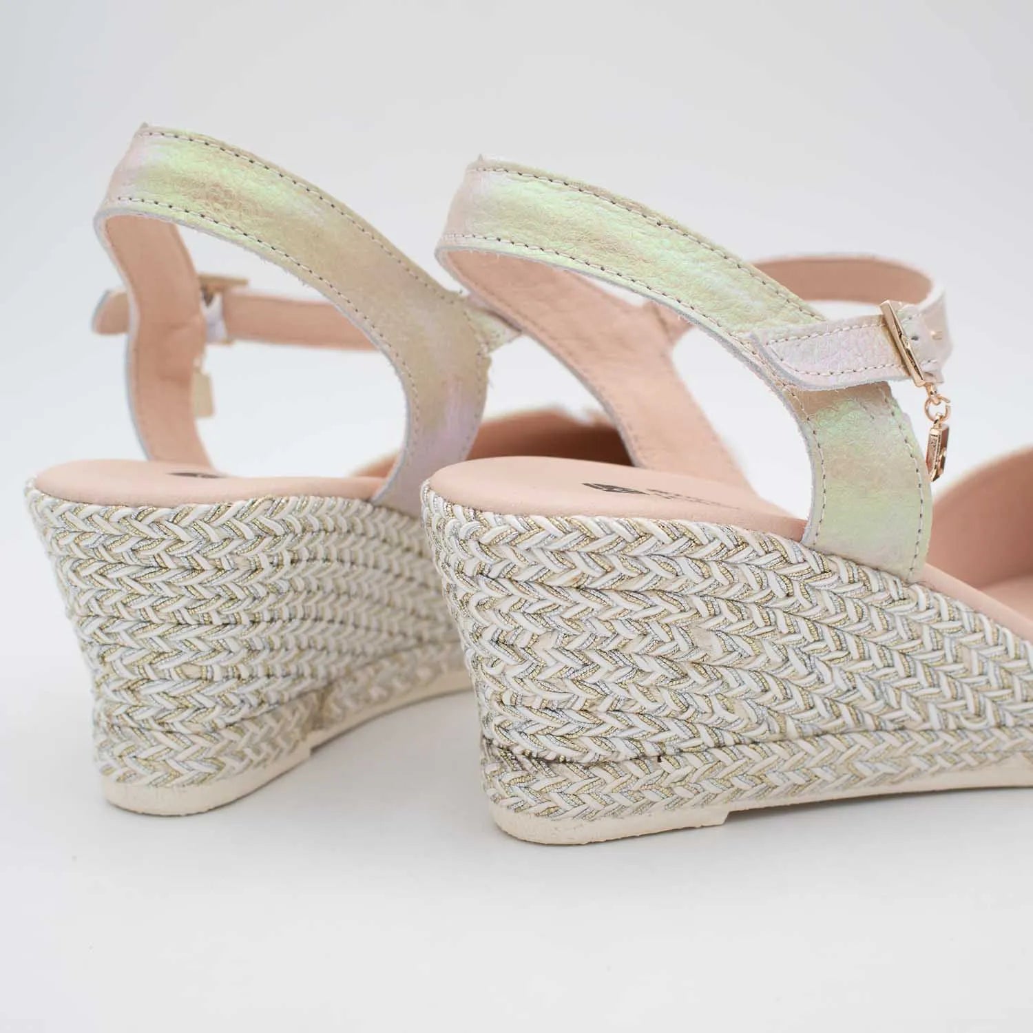 Jose Saenz Beige & Gold Espadrille Wedge – Elegant & Multicolour Shine - Leavys Shoes