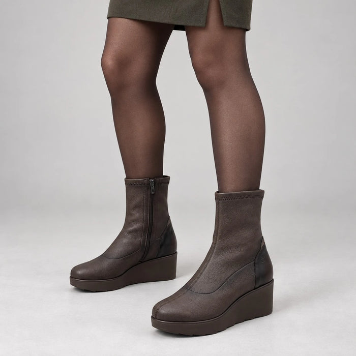 Jose Saenz Nieves Chocolate Brown Stretch Wedge Ankle Boots