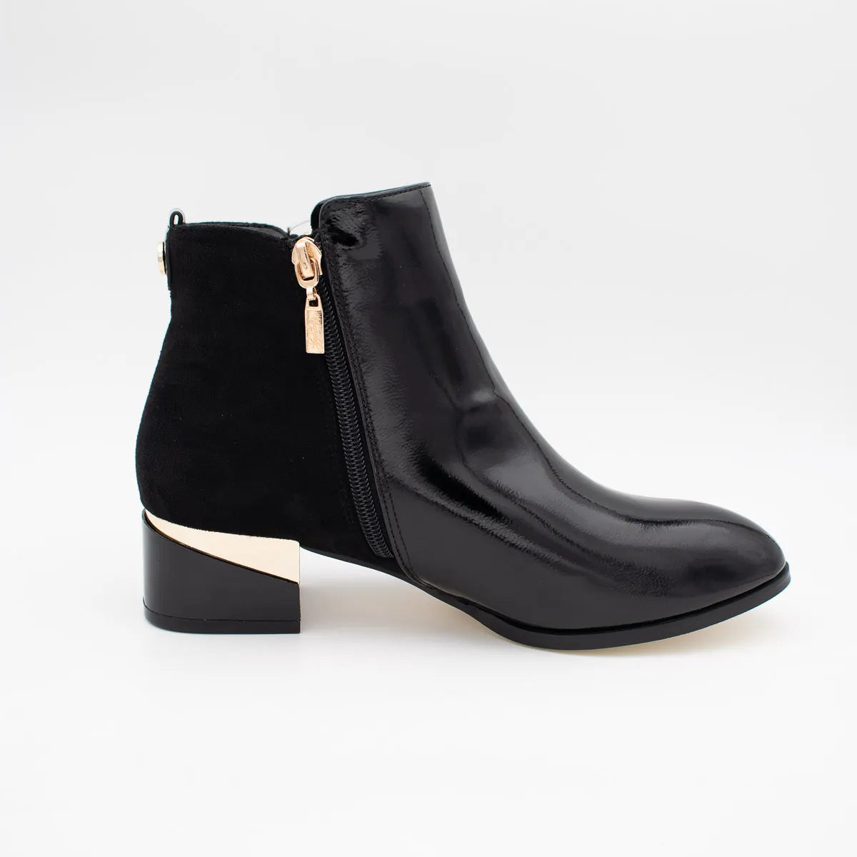 Kate Appleby Forfar Schwarz Patent Ankle Boots with Gold Zip - Leavys Shoes