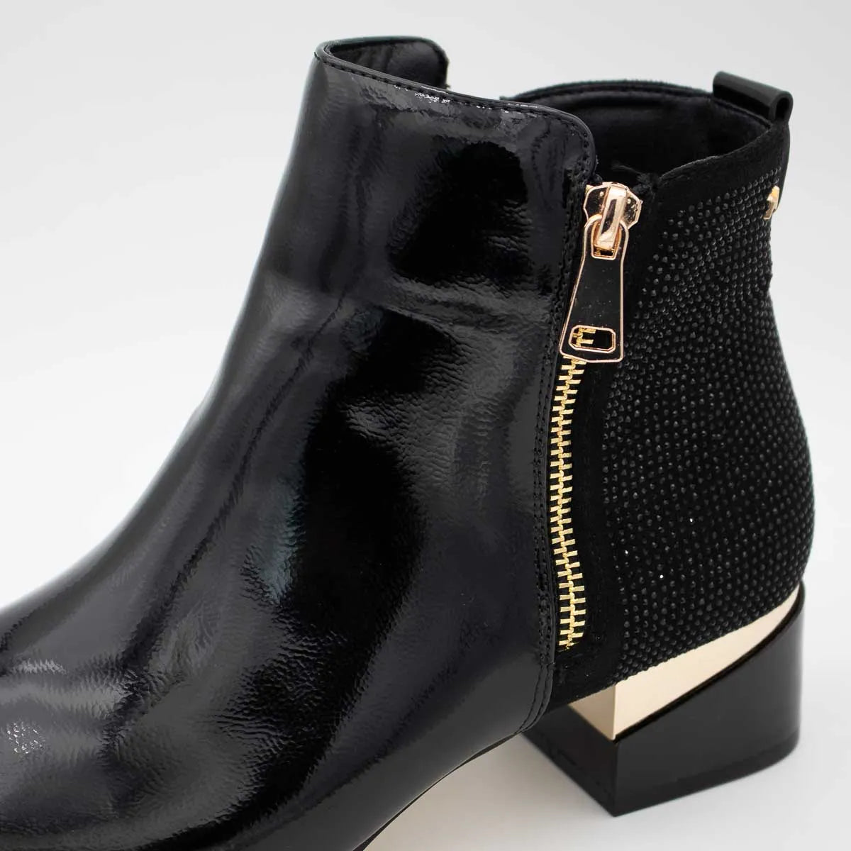 Kate Appleby Forfar Schwarz Patent Ankle Boots with Gold Zip - Leavys Shoes