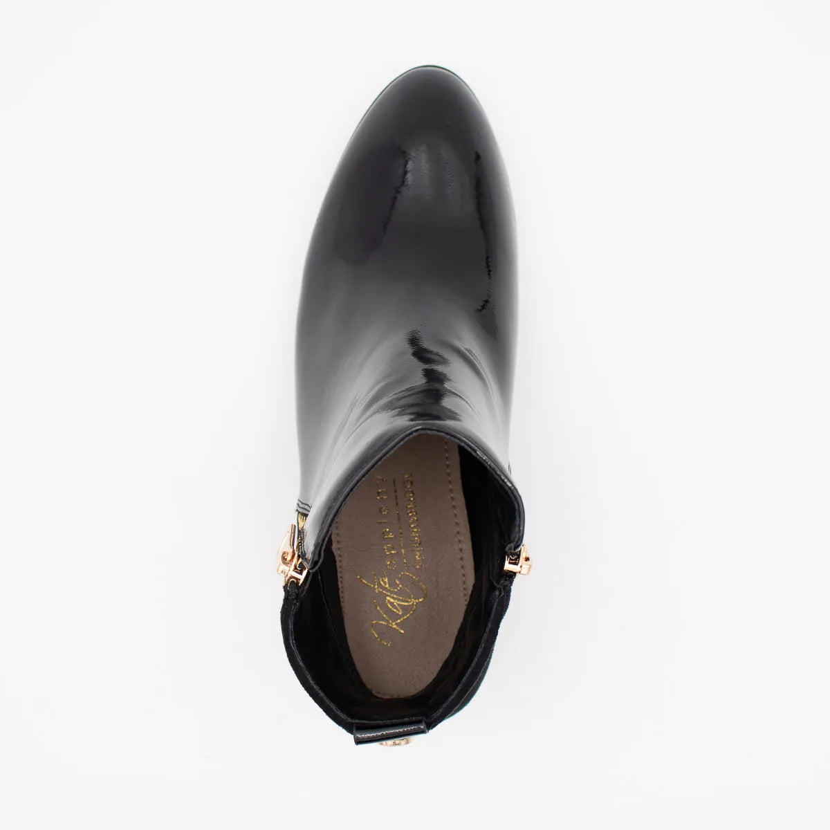 Kate Appleby Forfar Schwarz Patent Ankle Boots with Gold Zip - Leavys Shoes