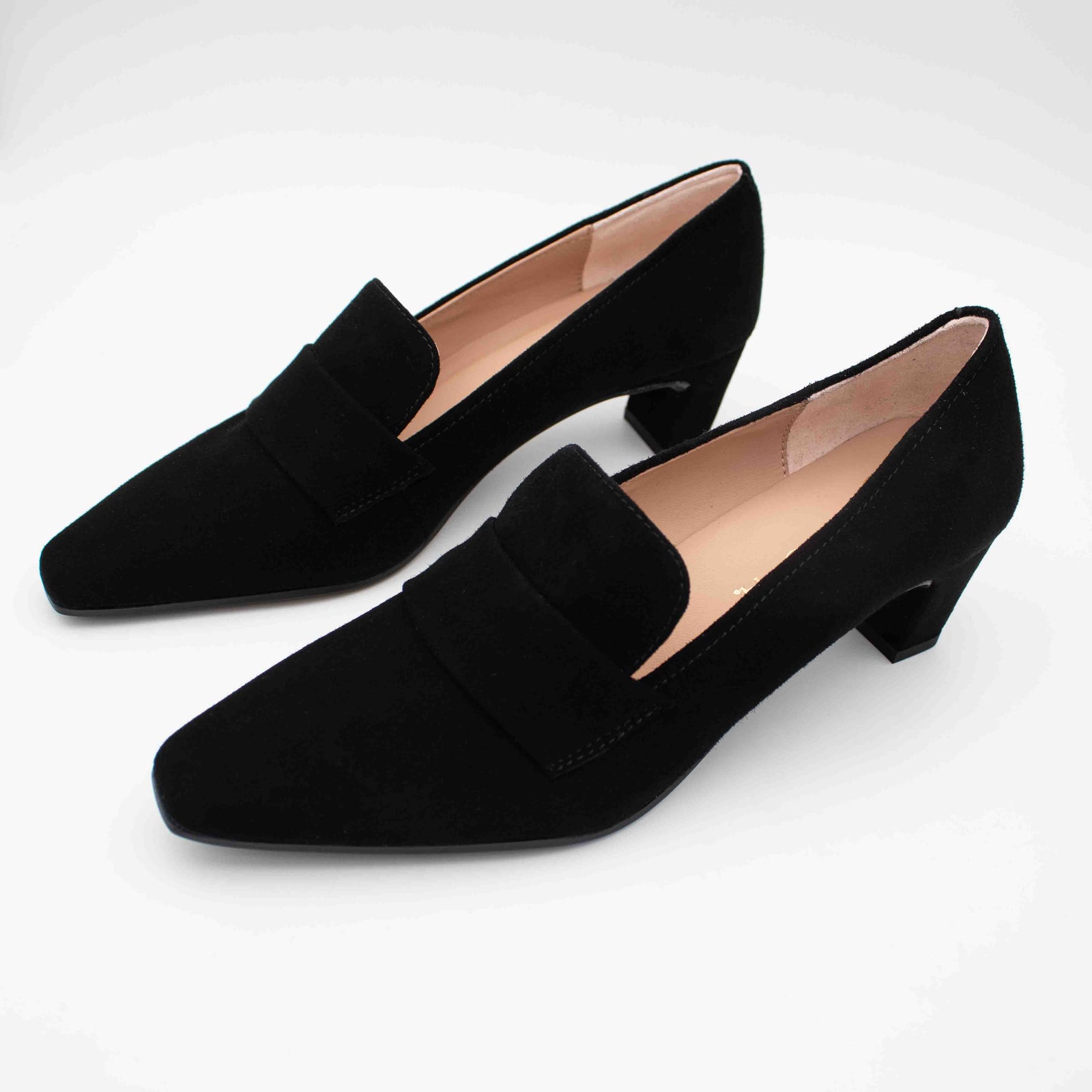 Unisa Kazka Black Suede Leather Square Toe Court Shoes