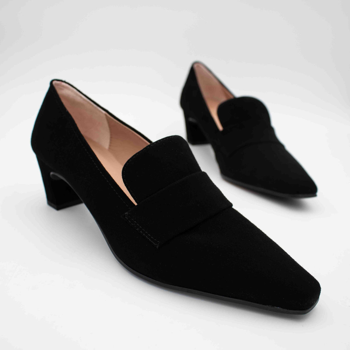 Unisa Kazka Black Suede Leather Square Toe Court Shoes
