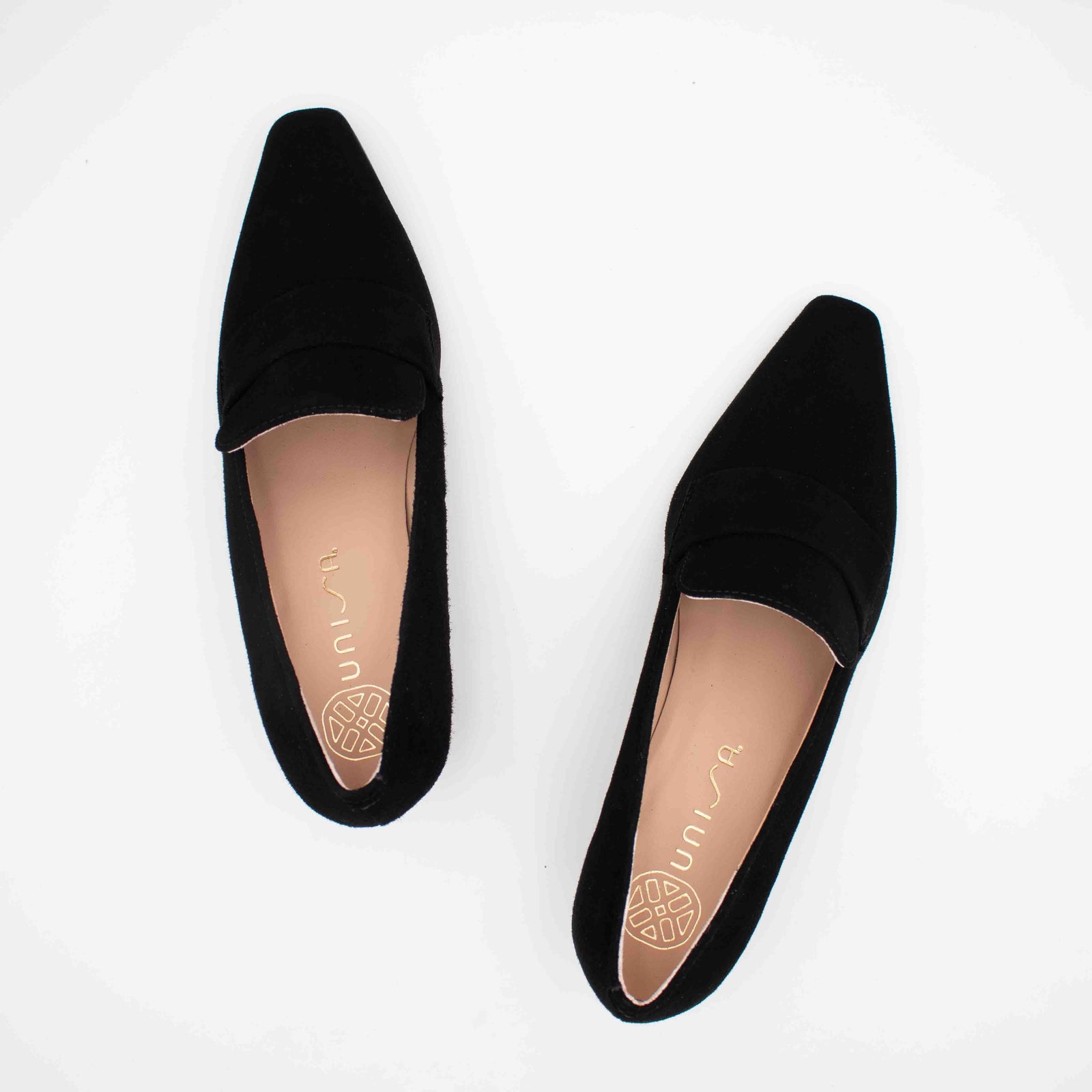 Unisa Kazka Black Suede Leather Square Toe Court Shoes