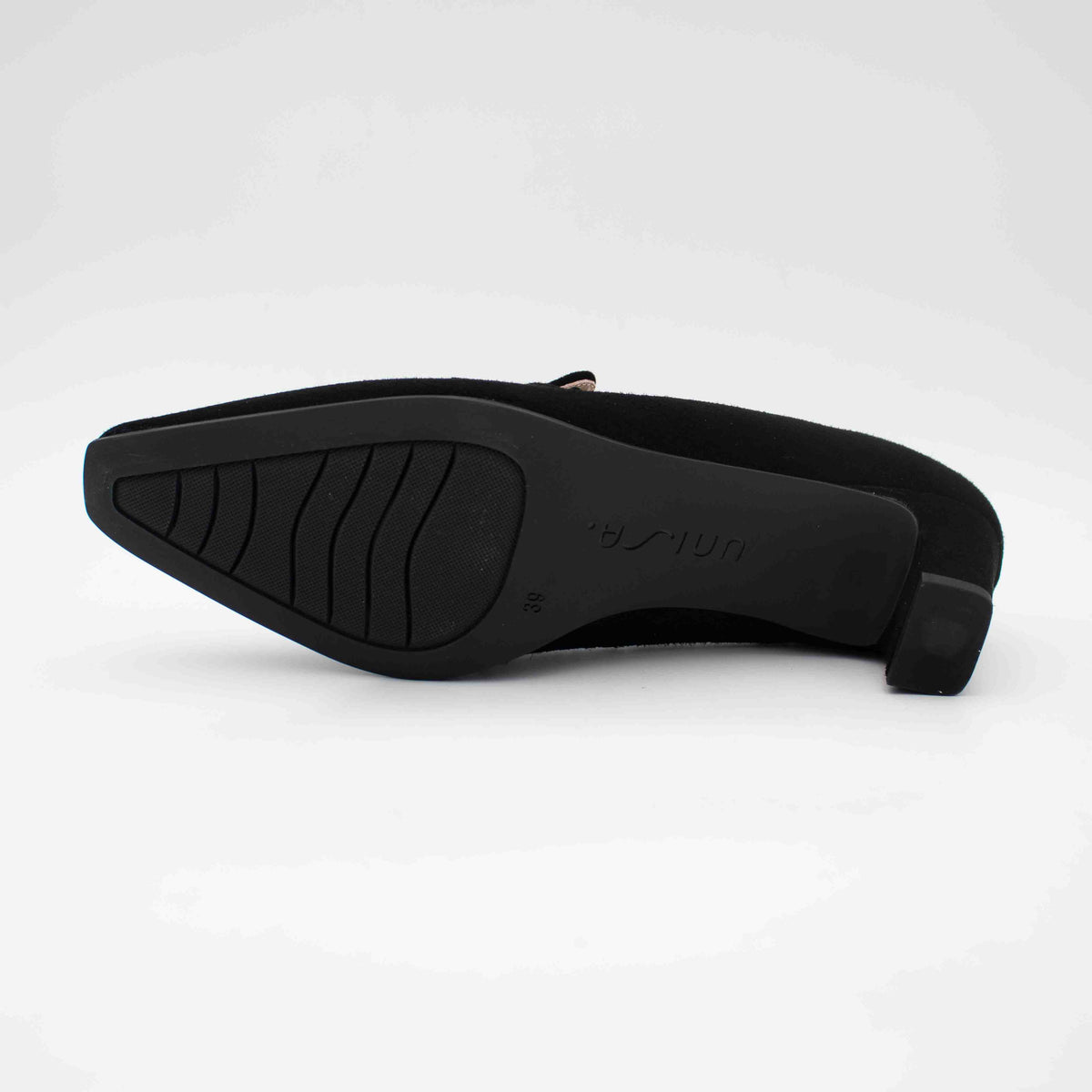 Unisa Kazka Black Suede Leather Square Toe Court Shoes