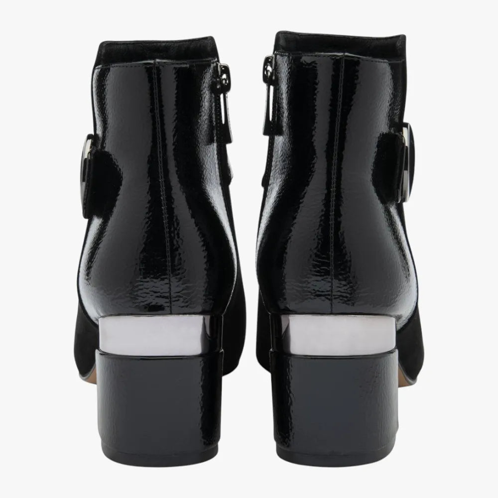 Lotus Kirsty Black Heeled Ankle Boots with Patent Strap - Leavys Shoes