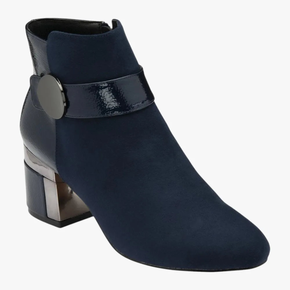 Lotus Kirsty Navy Heeled Ankle Boots with Gloss Strap - Leavys Shoes