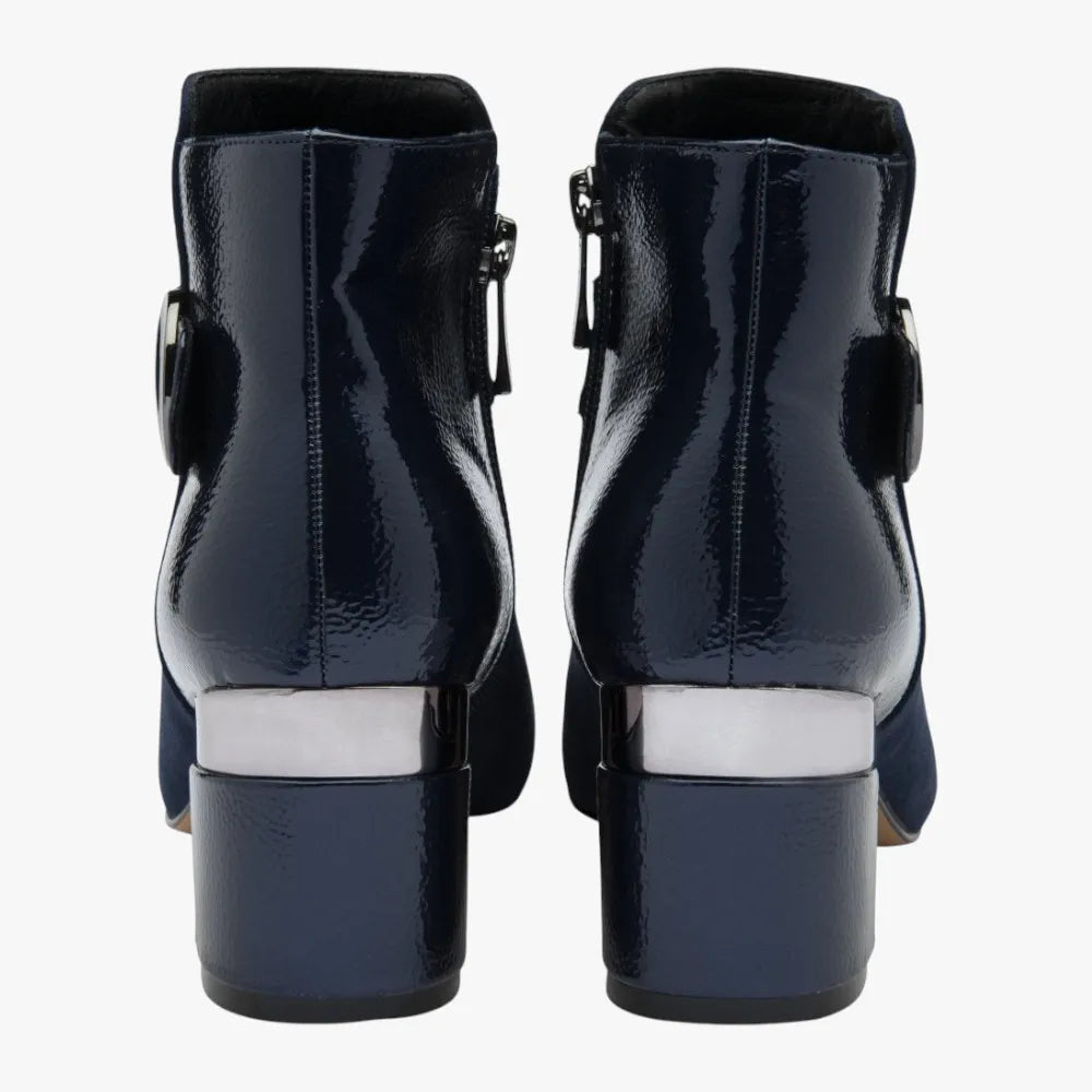 Lotus Kirsty Navy Heeled Ankle Boots with Gloss Strap - Leavys Shoes
