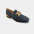     Front view of Zanni & Co Navy Square Toe Loafer with gold chain link.
