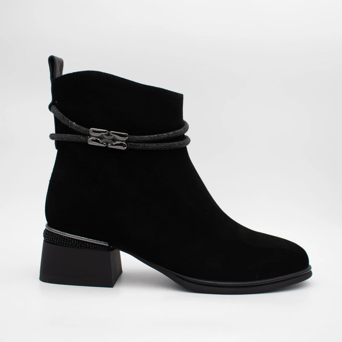 Loretta Vitale Black Suede Embellished Ankle Boots