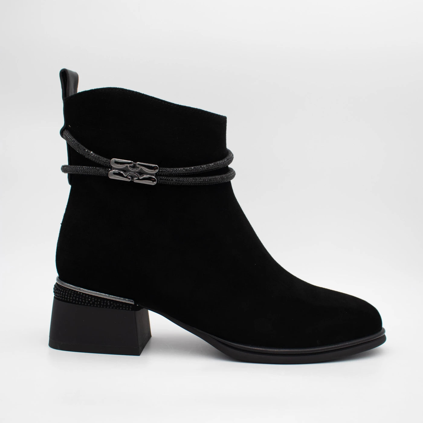 Loretta Vitale Black Suede Embellished Ankle Boots