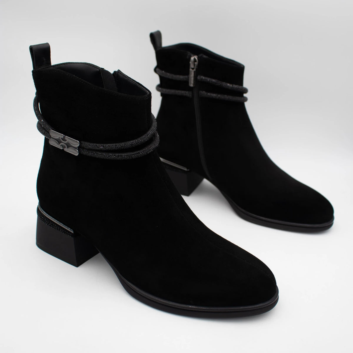 Loretta Vitale Black Suede Embellished Ankle Boots