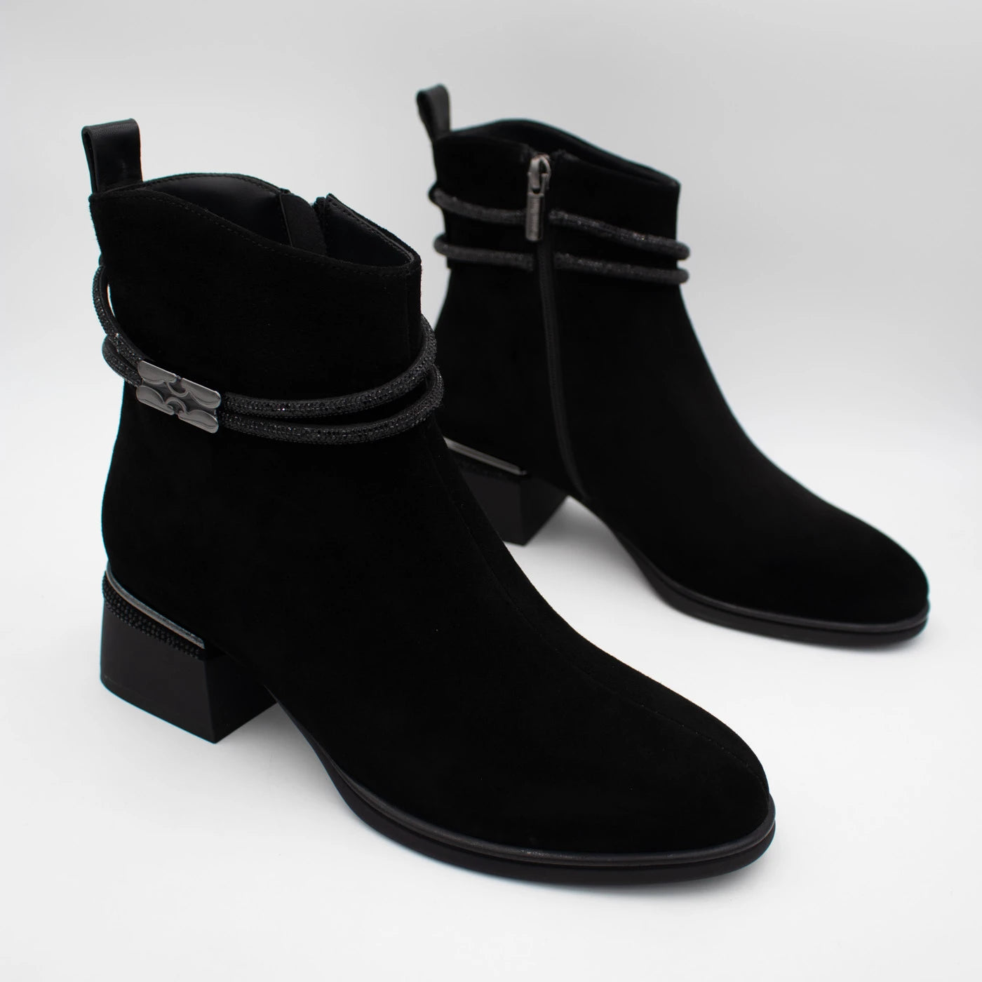 Loretta Vitale Black Suede Embellished Ankle Boots