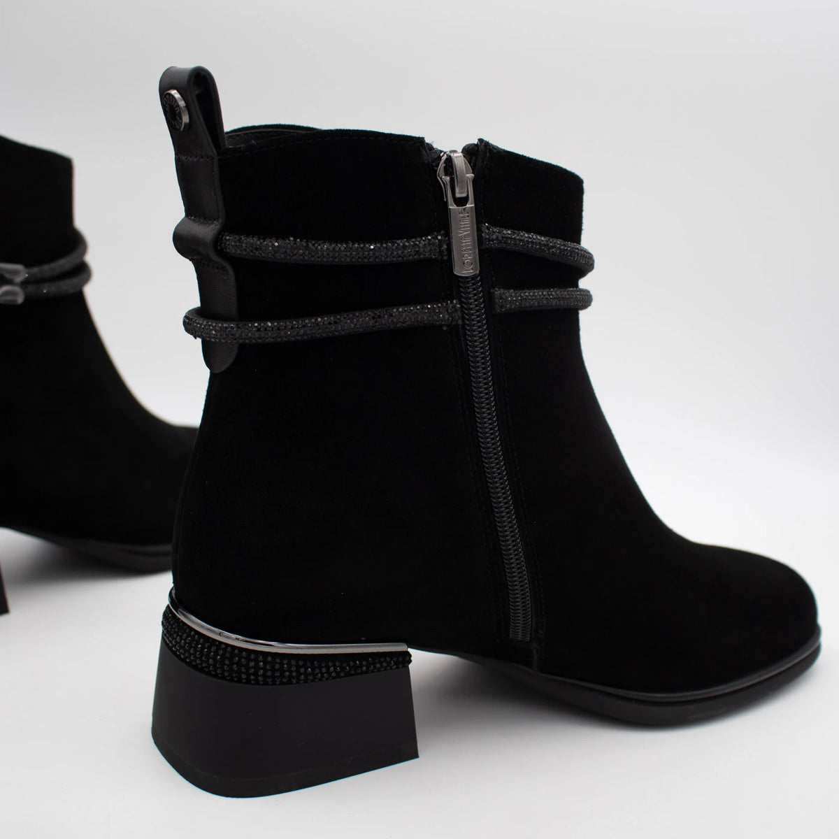 Loretta Vitale Black Suede Embellished Ankle Boots