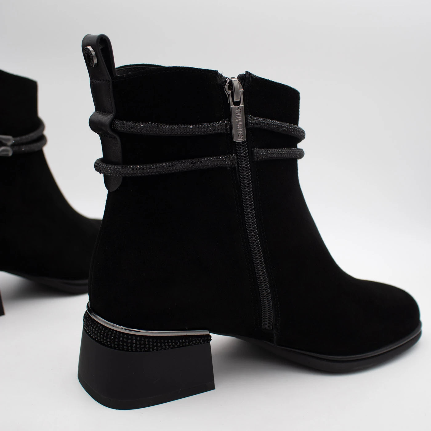 Loretta Vitale Black Suede Embellished Ankle Boots