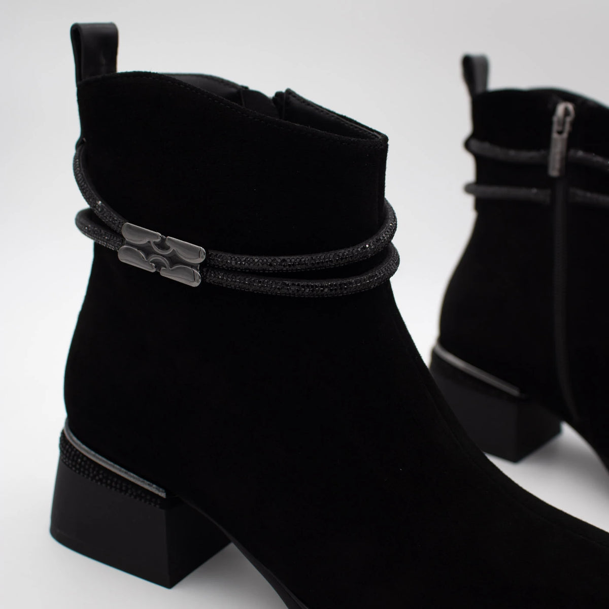 Loretta Vitale Black Suede Embellished Ankle Boots