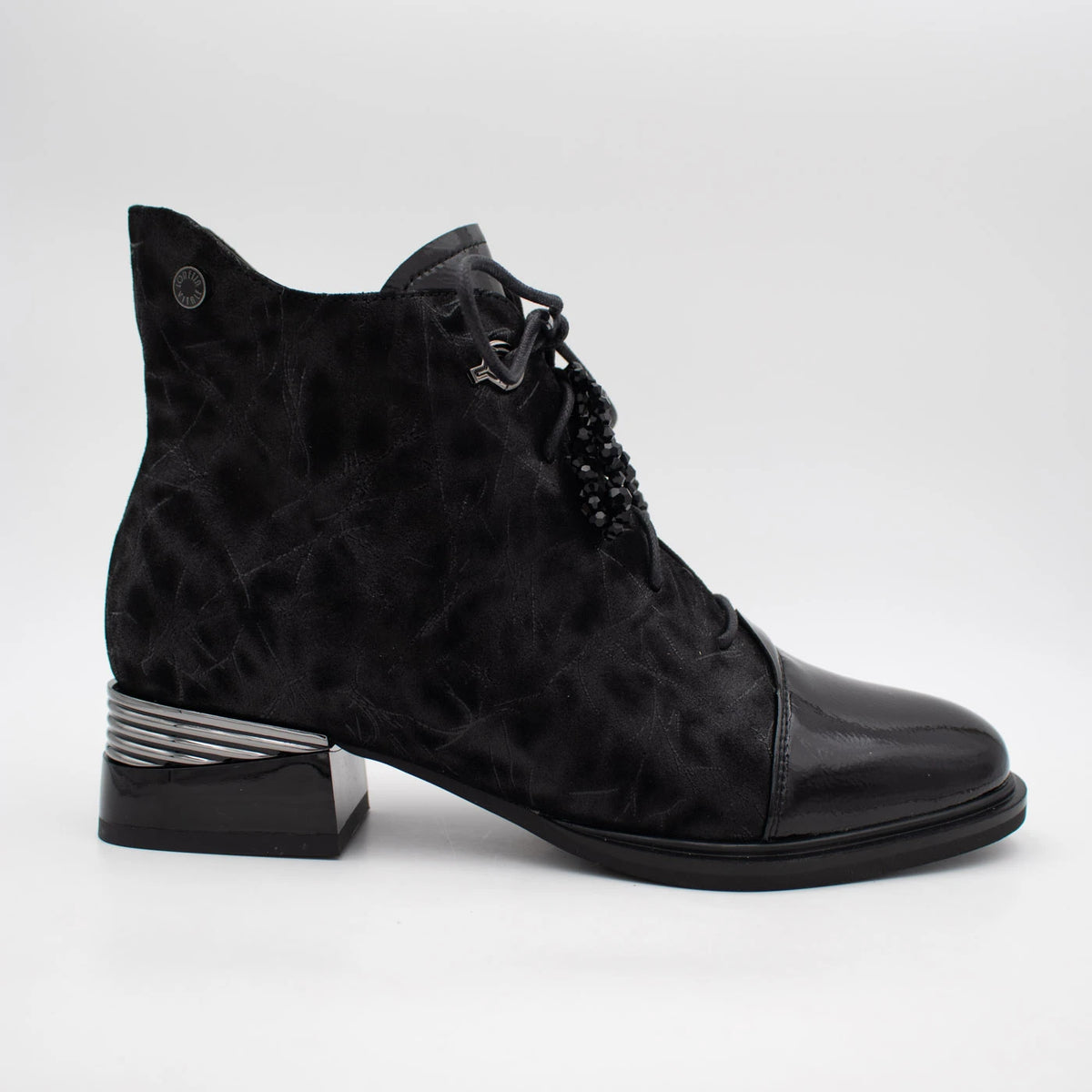 Loretta Vitale Black Printed Leather Ankle Boots