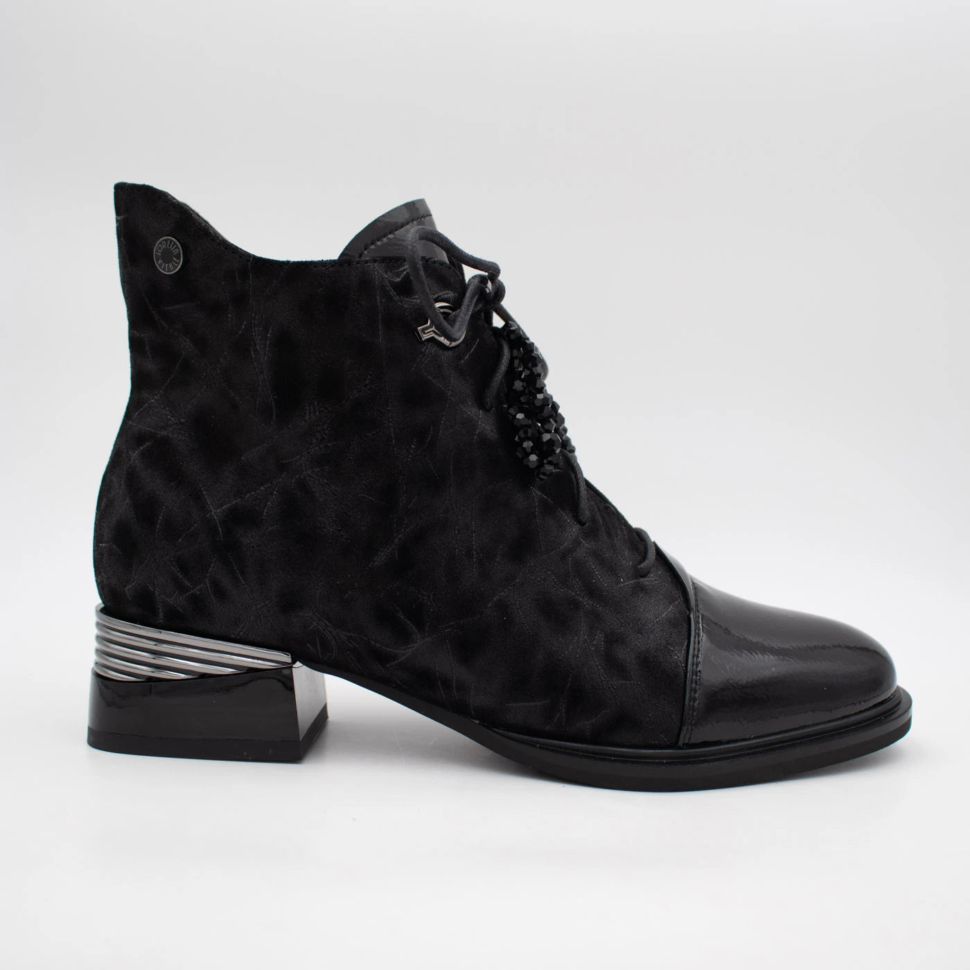 Loretta Vitale Black Printed Leather Ankle Boots