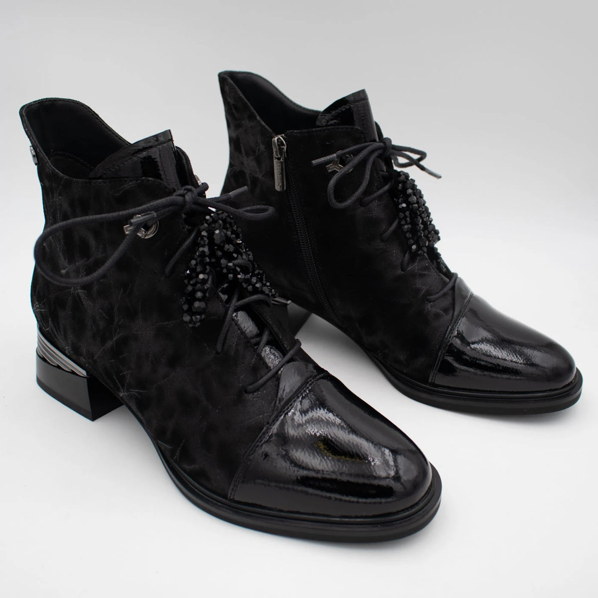 Loretta Vitale Black Printed Leather Ankle Boots