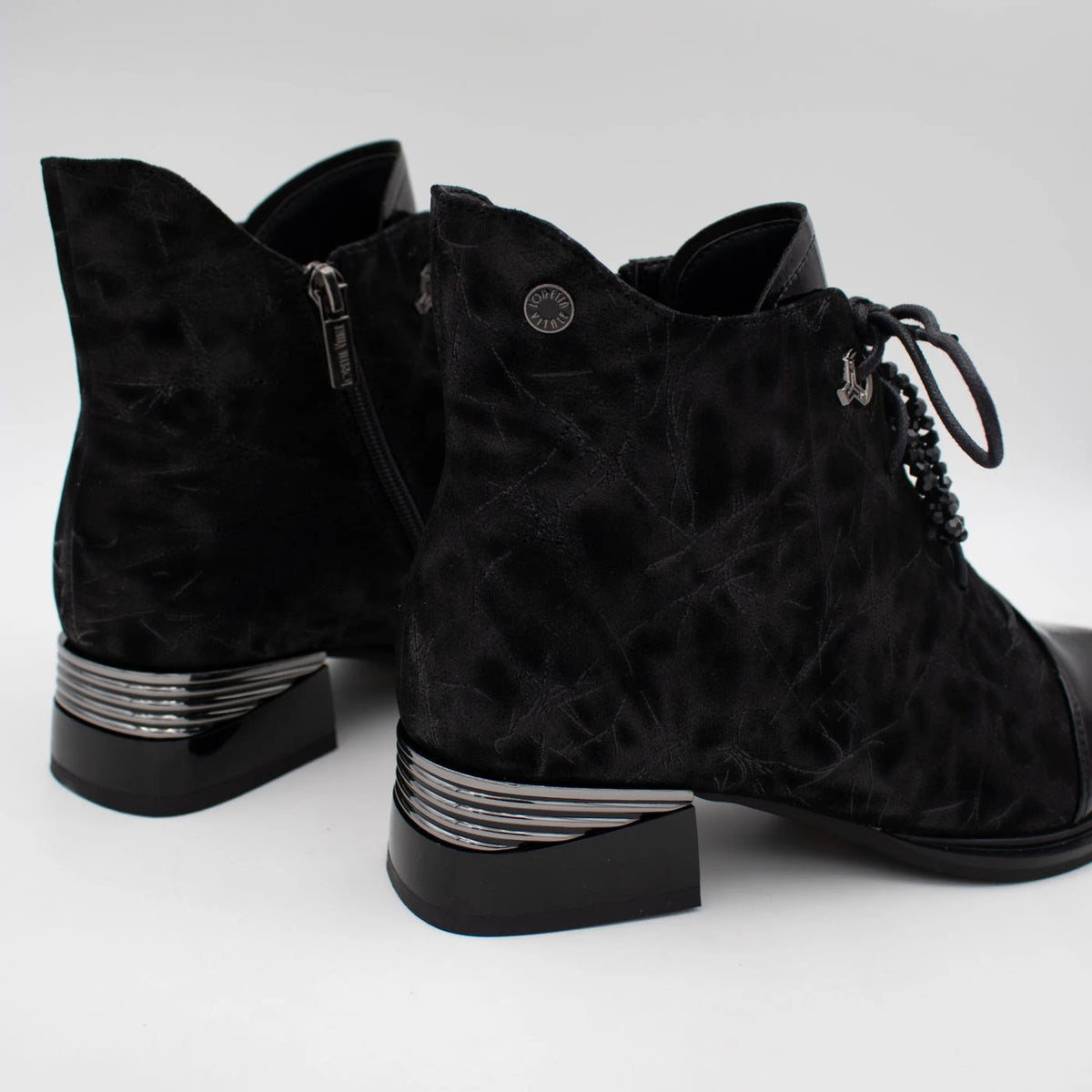 Loretta Vitale Black Printed Leather Ankle Boots